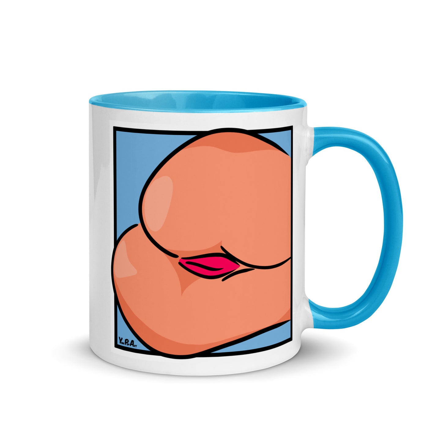 Tasse YoniPopArt "Backside #3 on blue" mit farbiger Innenseite