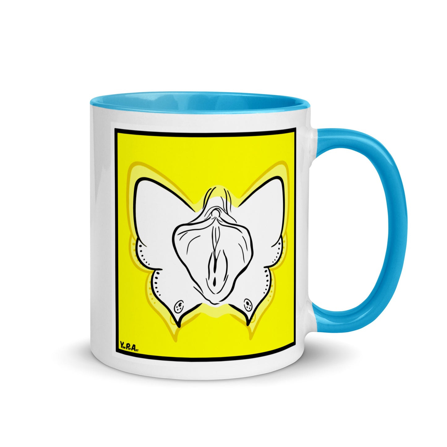 Tasse YoniPopArt "#9 on yellow" mit farbiger Innenseite