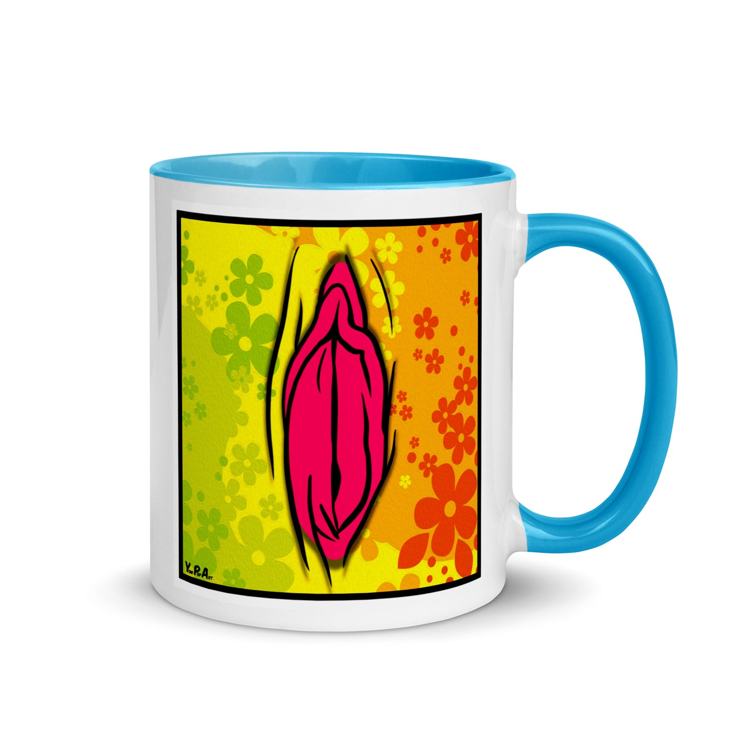 Tasse YoniPopArt "#4 on flowers" mit farbiger Innenseite