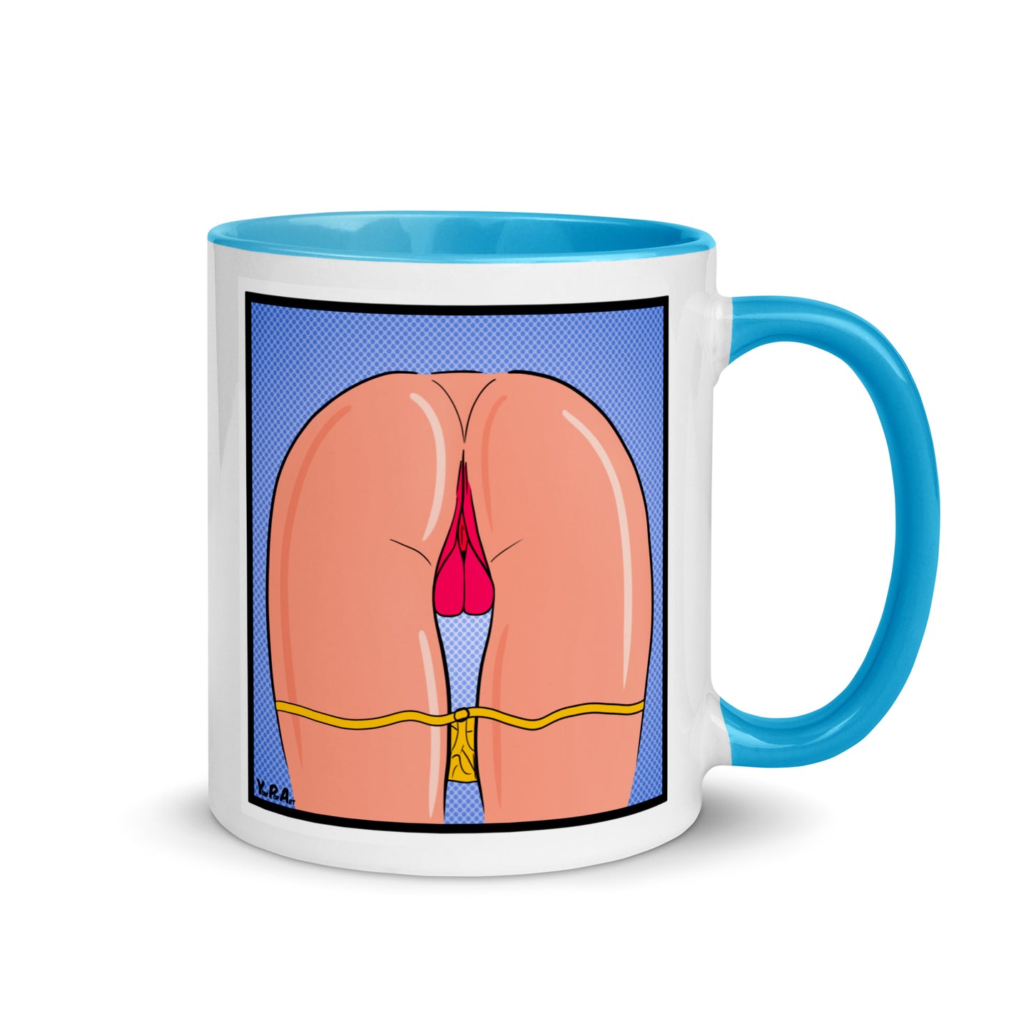 Tasse YoniPopArt "stripped off yellow" mit farbiger Innenseite