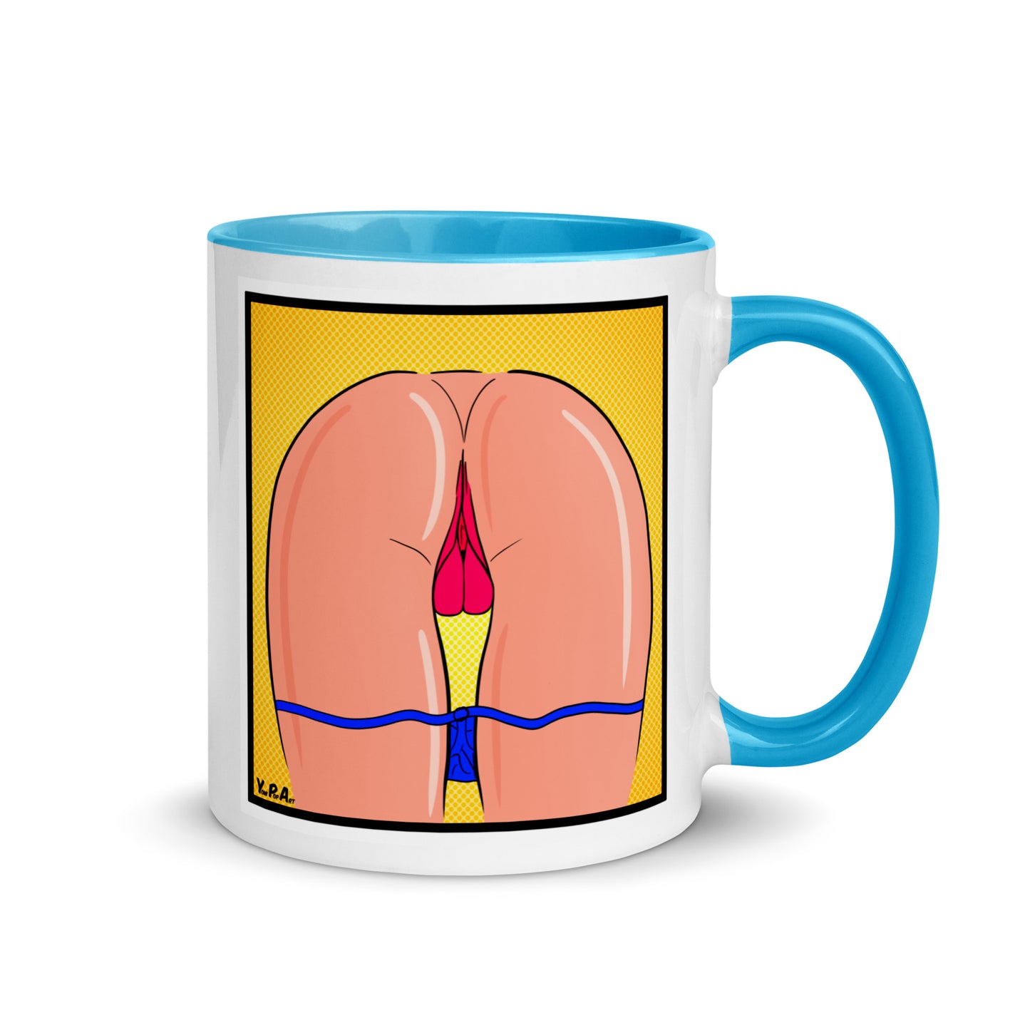 Tasse YoniPopArt "stripped off blue" mit farbiger Innenseite