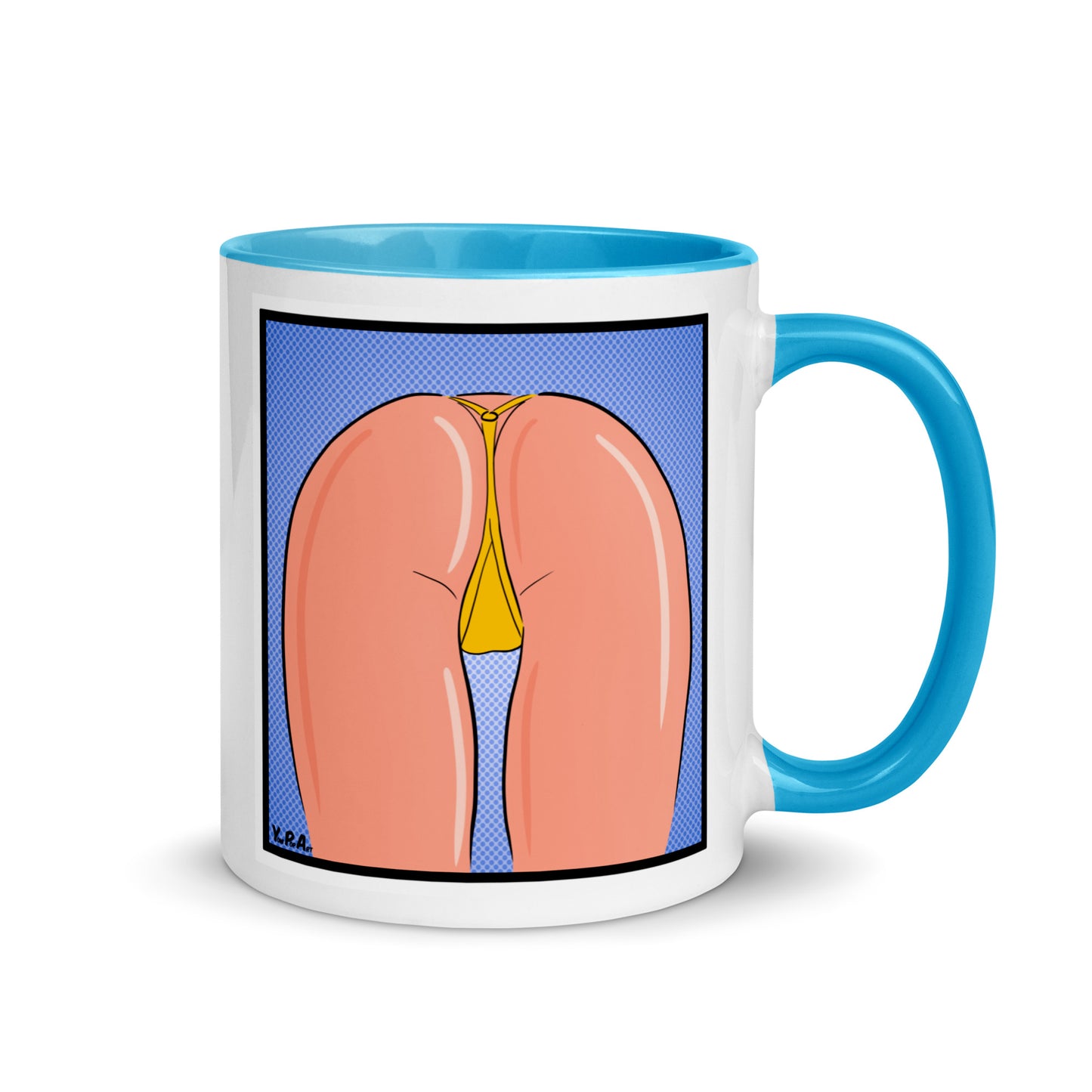 Tasse YoniPopArt "strip off yellow" mit farbiger Innenseite