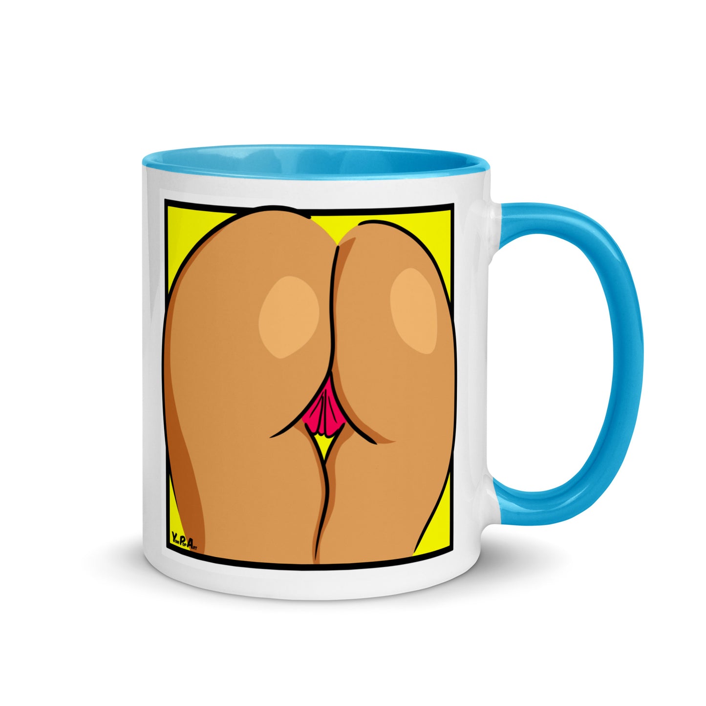 Tasse YoniPopArt "Backside on yellow 1" mit farbiger Innenseite
