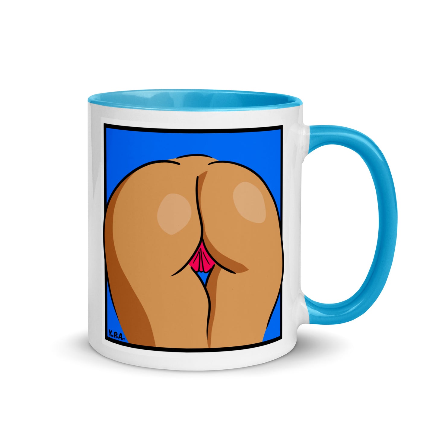Tasse YoniPopArt "Backside on blue 1" mit farbiger Innenseite