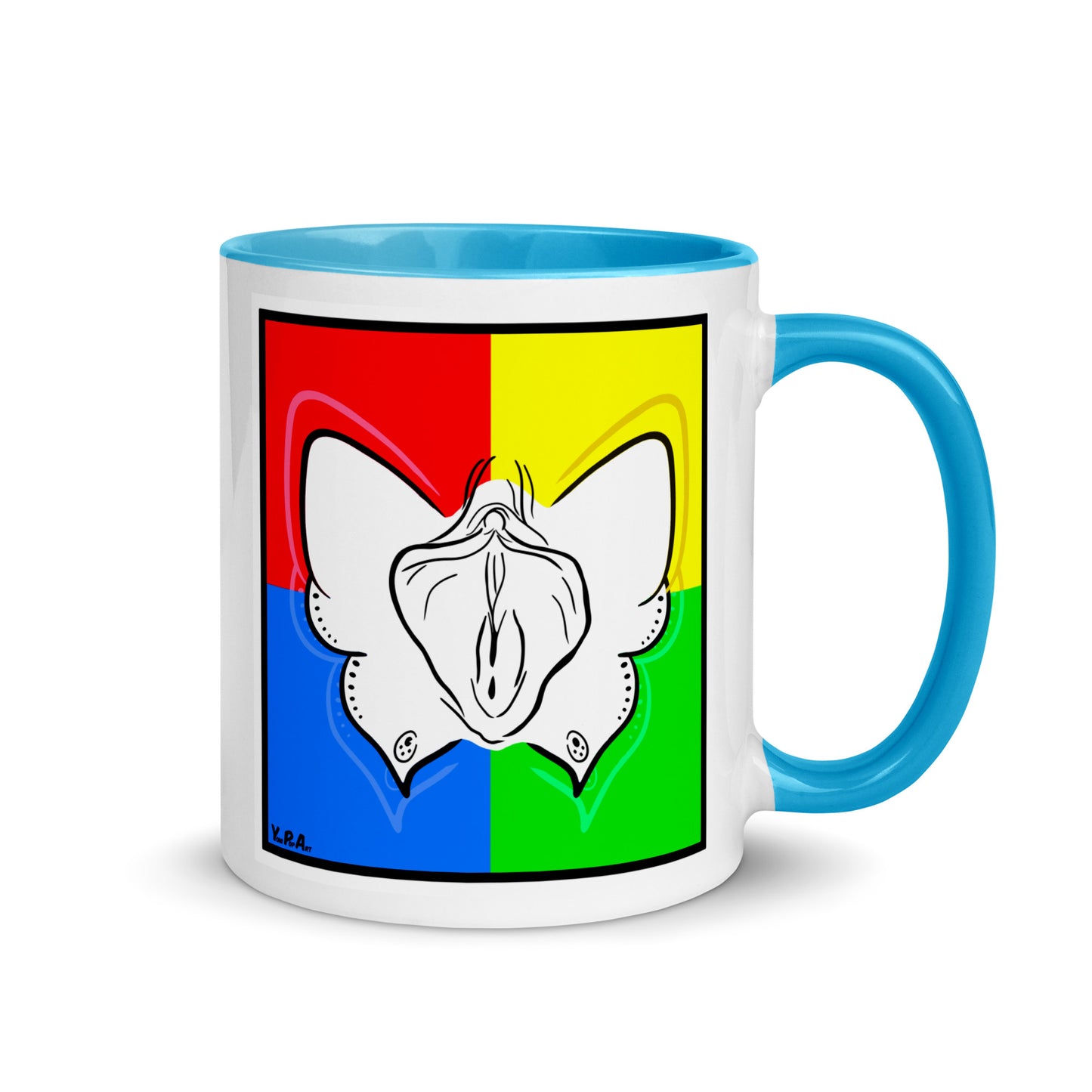 Tasse YoniPopArt "Butterfly on mixed colours" mit farbiger Innenseite
