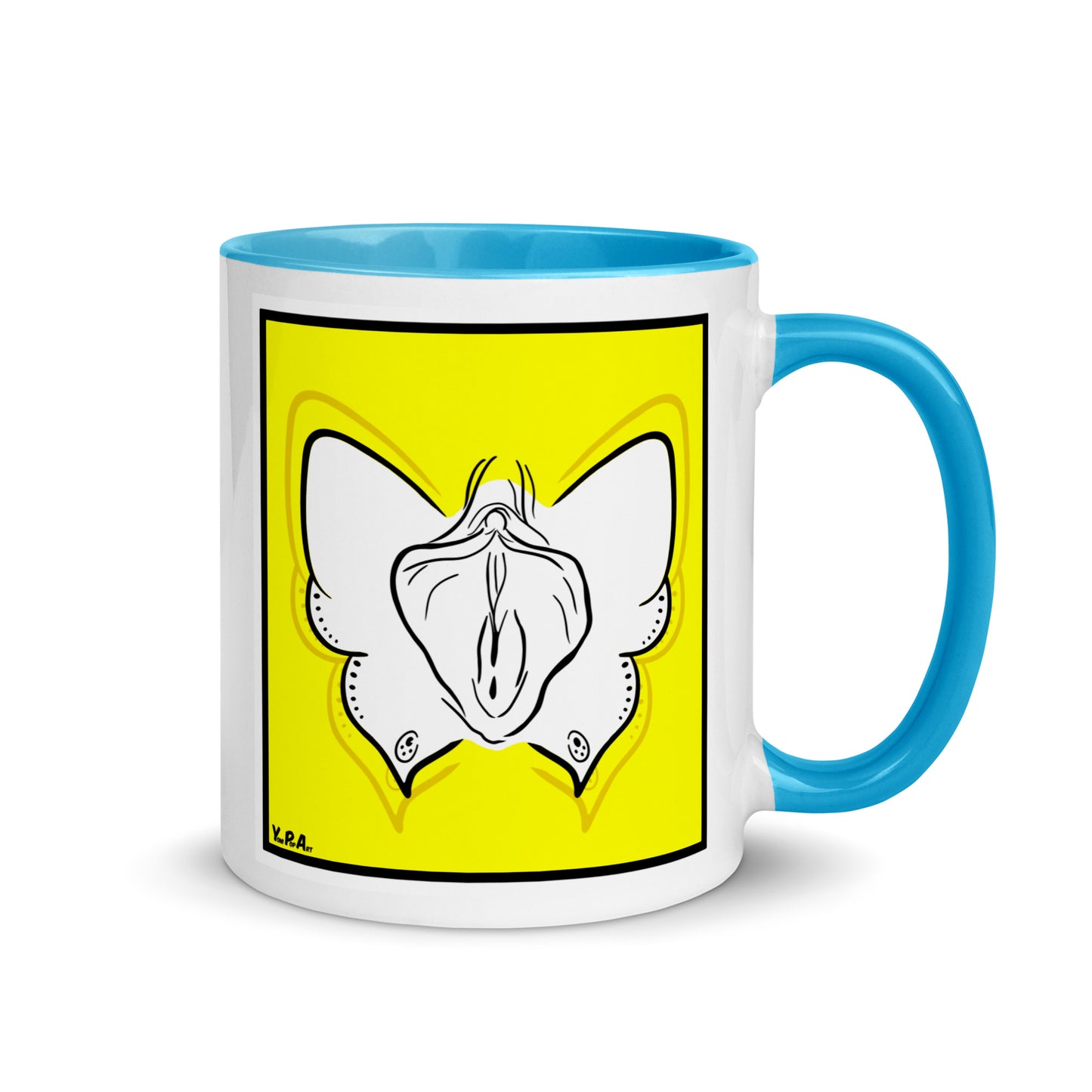 Tasse YoniPopArt "Butterfly on yellow" mit farbiger Innenseite