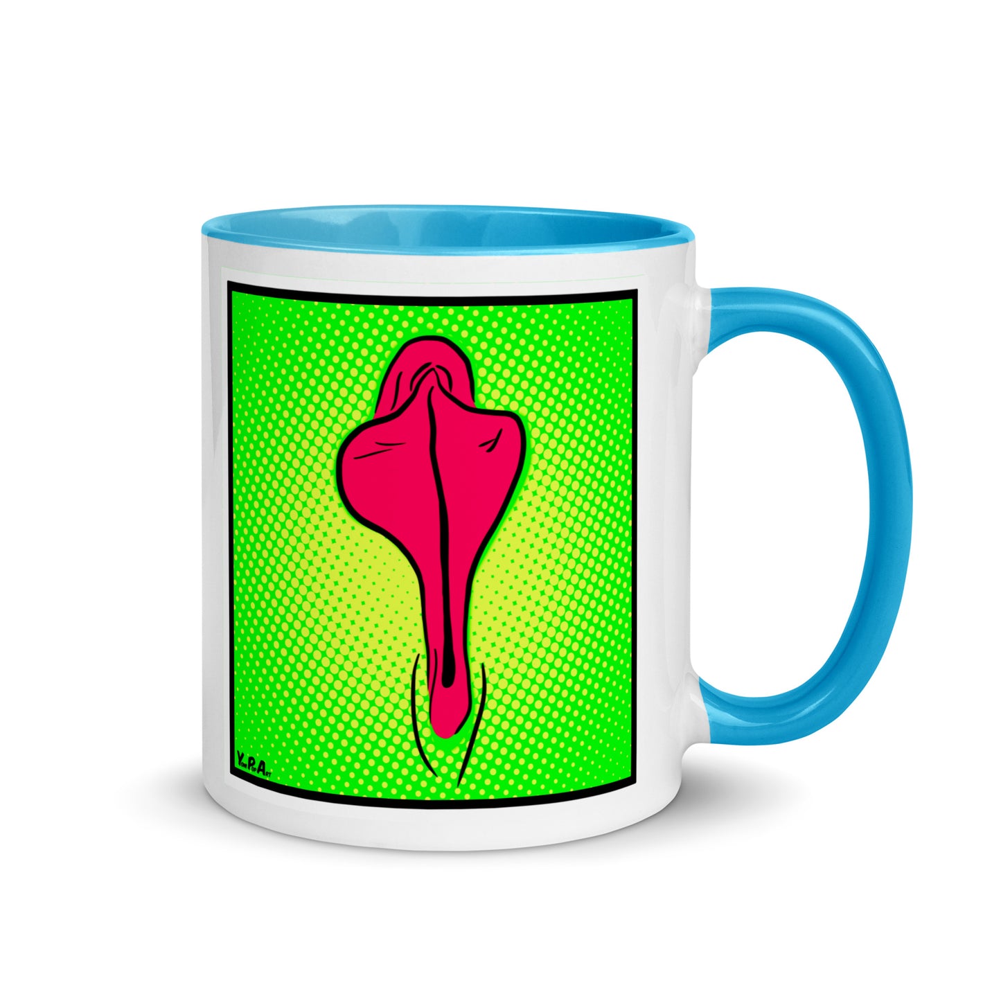 Tasse YoniPopArt "pink flaps on greem points" mit farbiger Innenseite