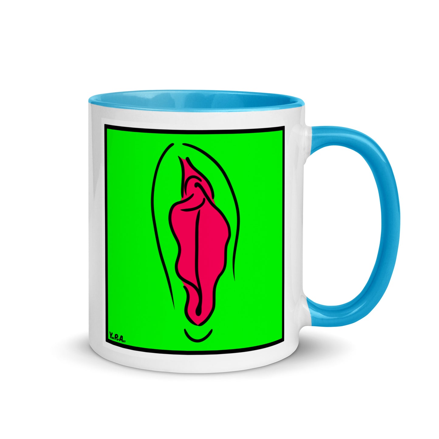 Tasse YoniPopArt "Pink on green" mit farbiger Innenseite