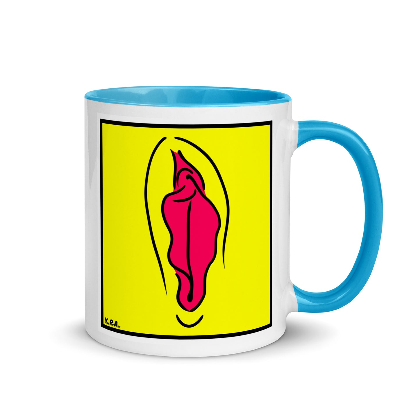Tasse YoniPopArt "Pink on yellow" mit farbiger Innenseite