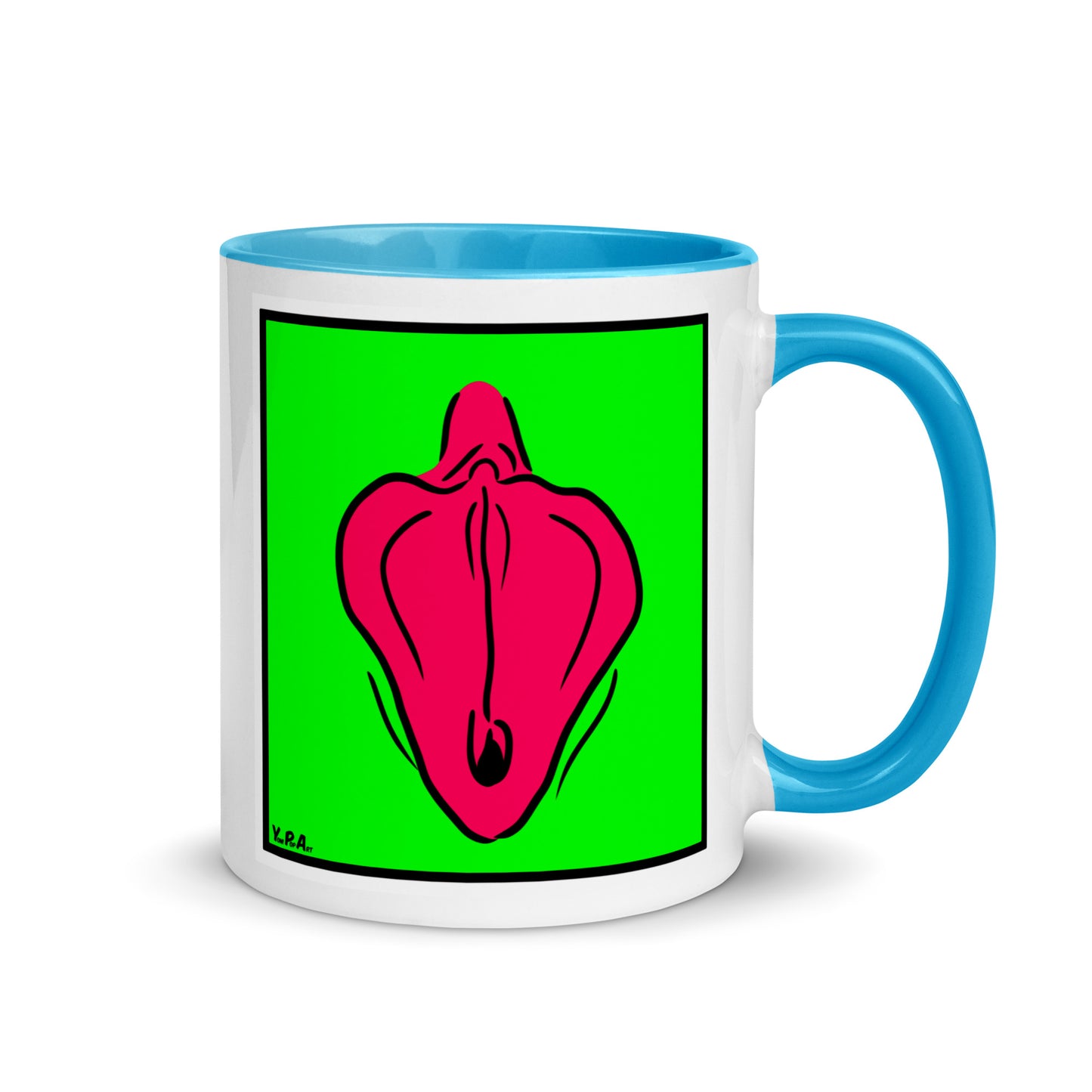 Tasse YoniPopArt "Flaps on green" mit farbiger Innenseite