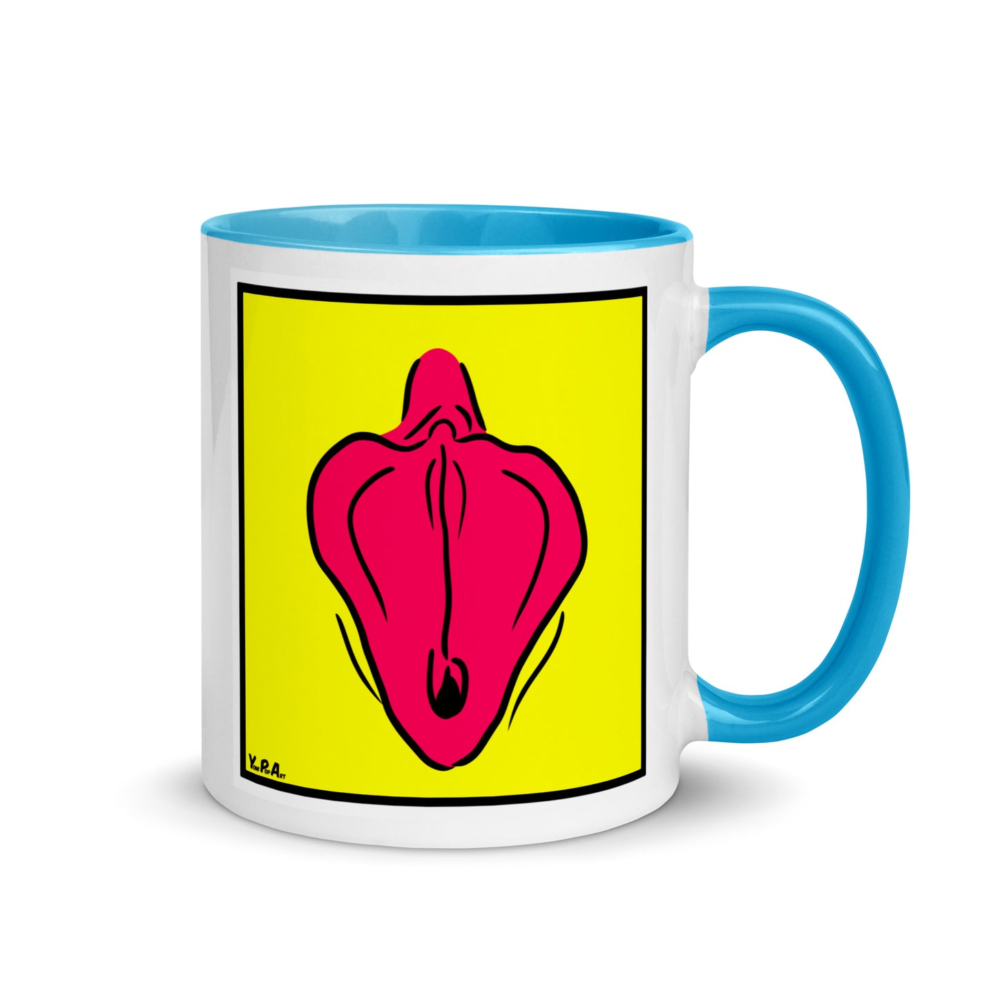 Tasse YoniPopArt "Flaps on yellow" mit farbiger Innenseite