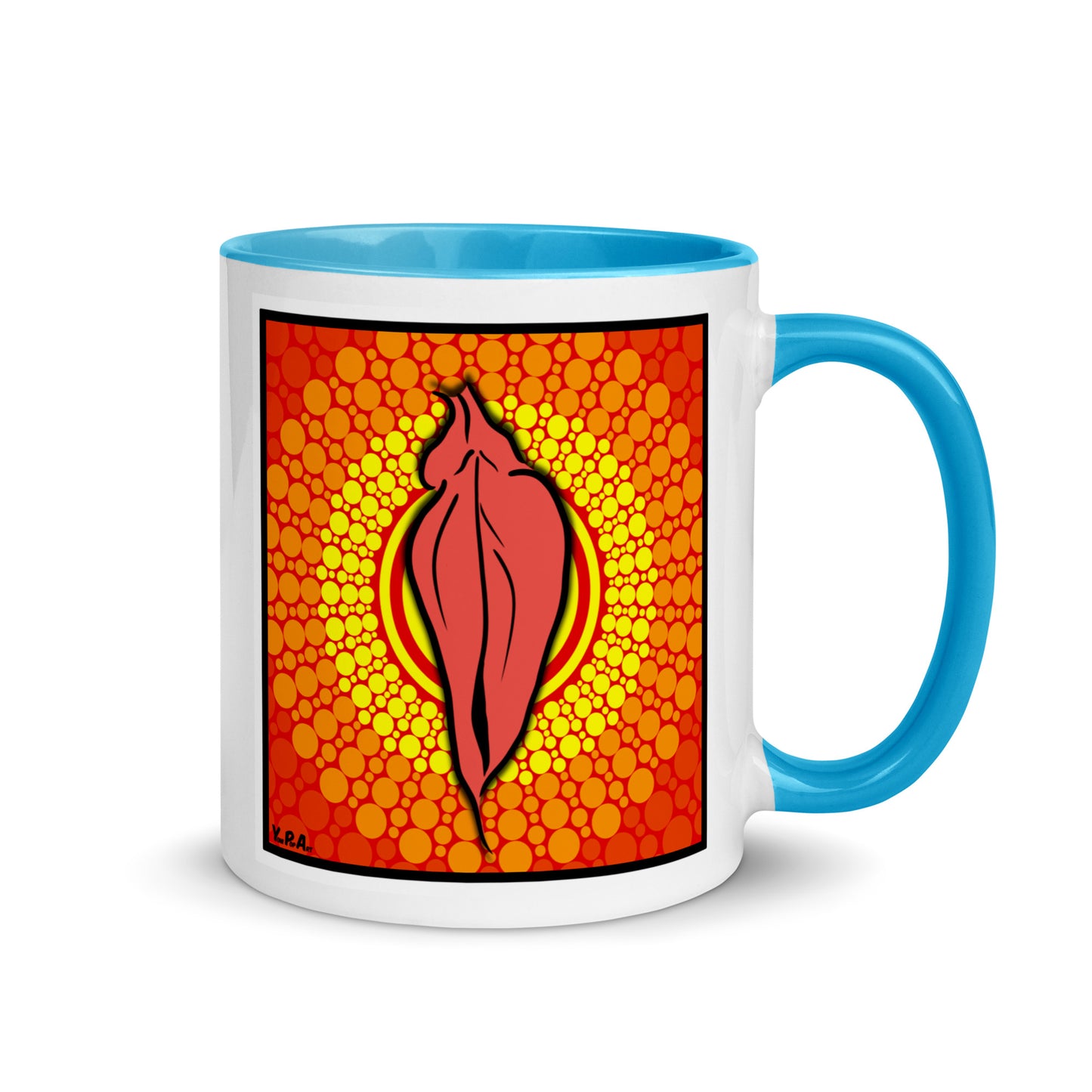 Tasse YoniPopArt "pink flaps on orange points" mit farbiger Innenseite