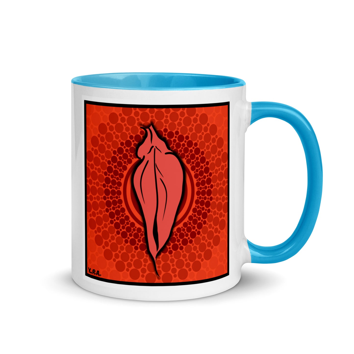 Tasse YoniPopArt "pink flaps on red points" mit farbiger Innenseite