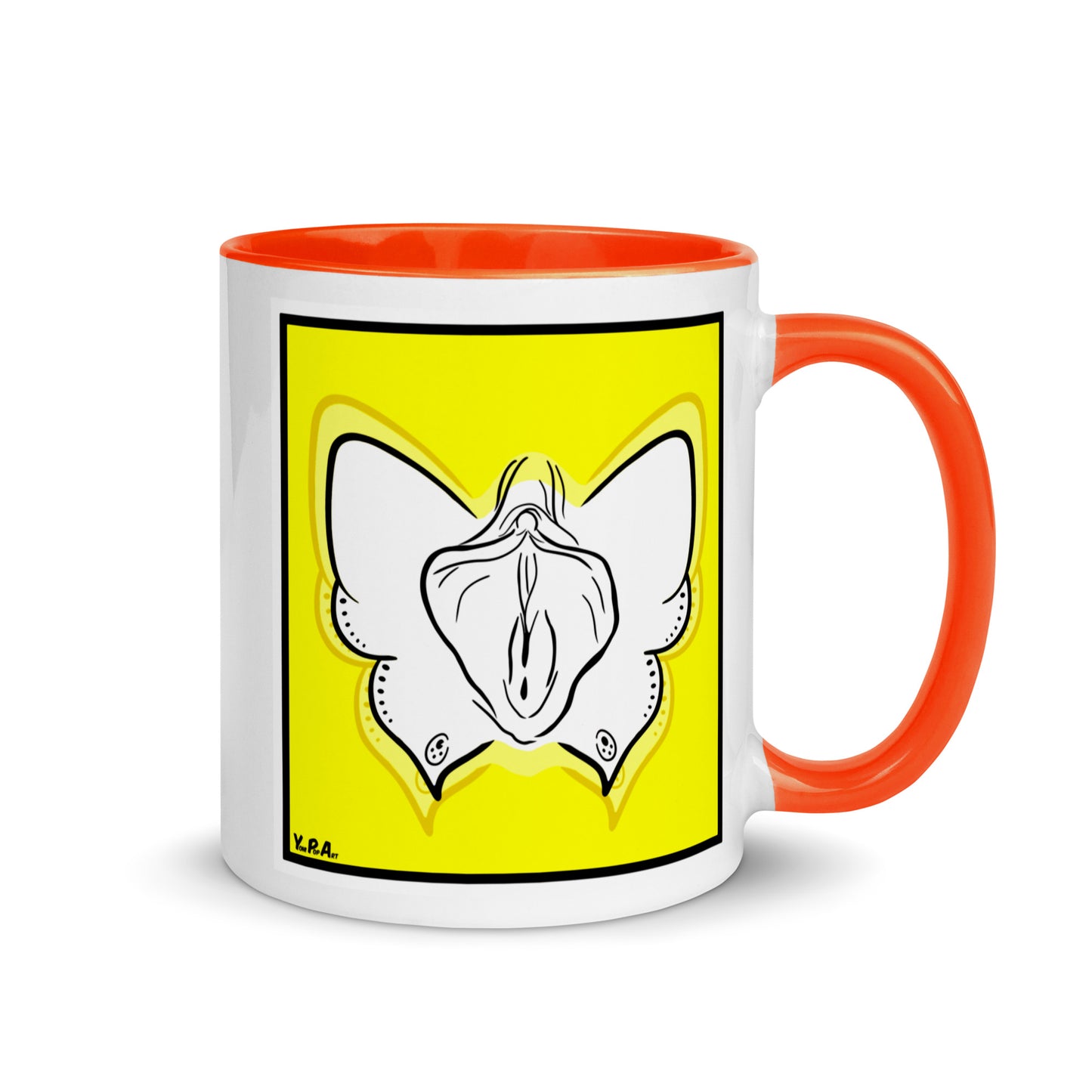 Tasse YoniPopArt "#9 on yellow" mit farbiger Innenseite