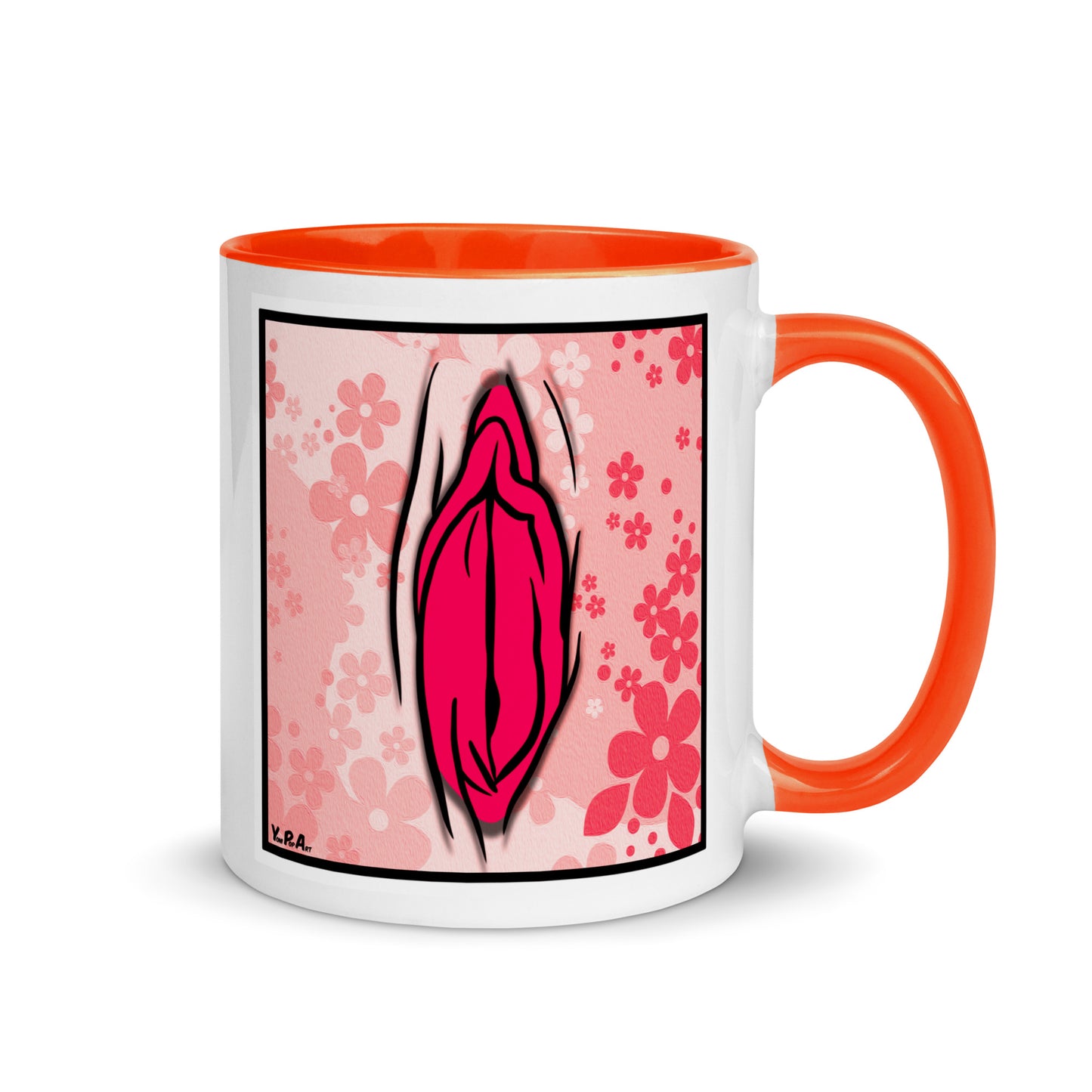 Tasse YoniPopArt "#4 on light red flowers" mit farbiger Innenseite