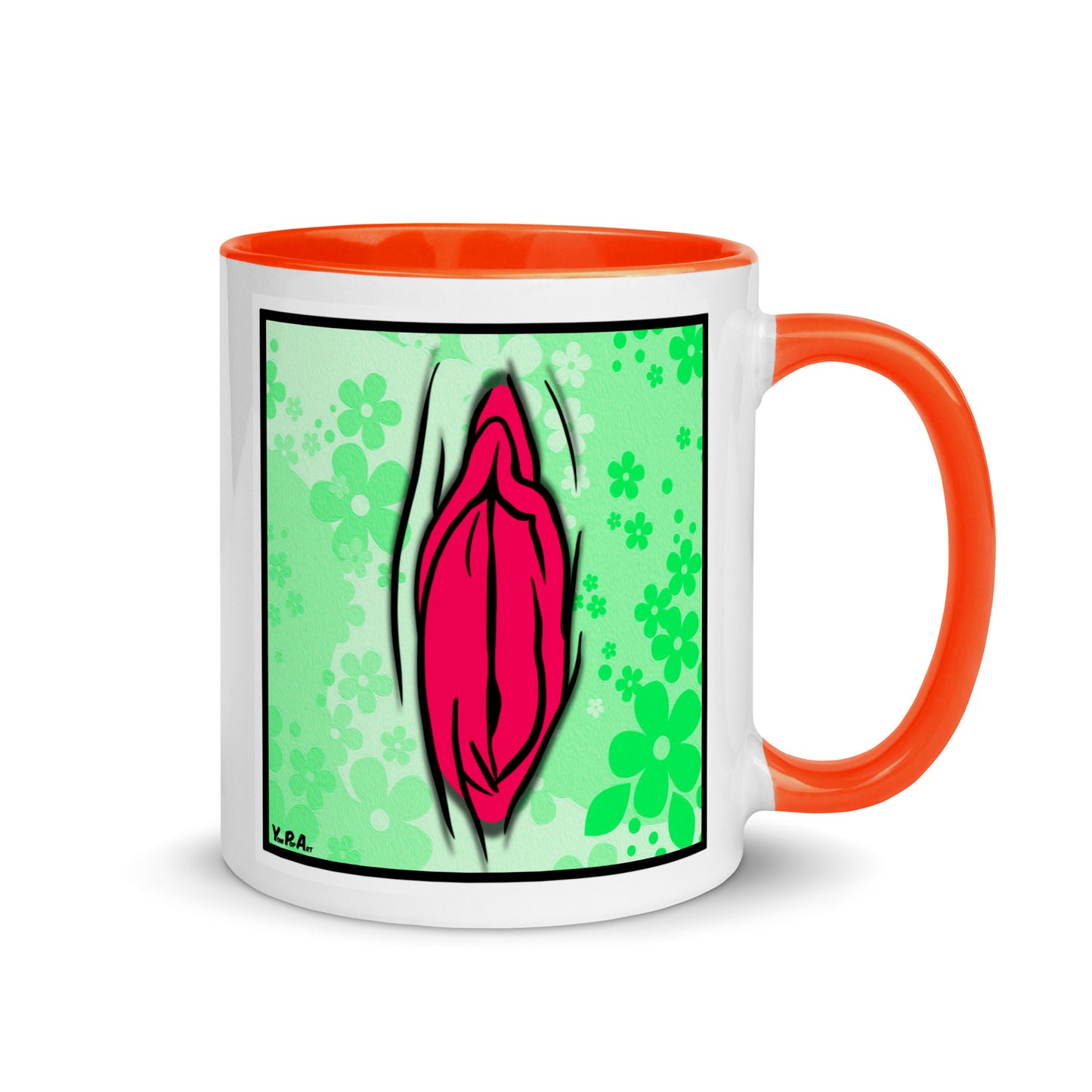 Tasse YoniPopArt "#4 on light green flowers" mit farbiger Innenseite