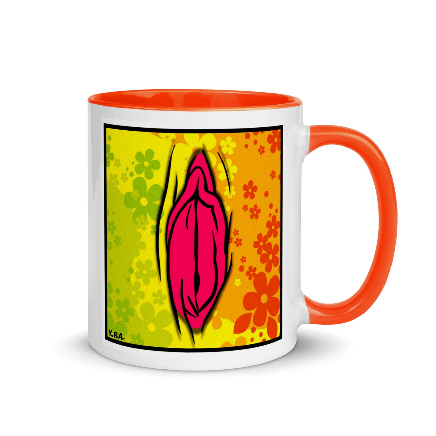 Tasse YoniPopArt "#4 on flowers" mit farbiger Innenseite
