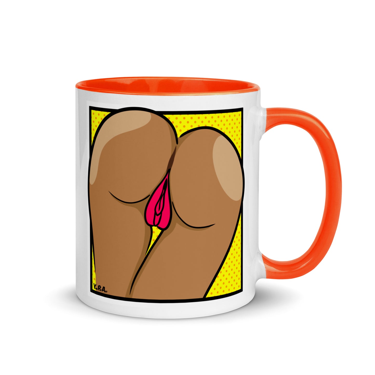 Tasse YoniPopArt "two lips backside on yellow" mit farbiger Innenseite