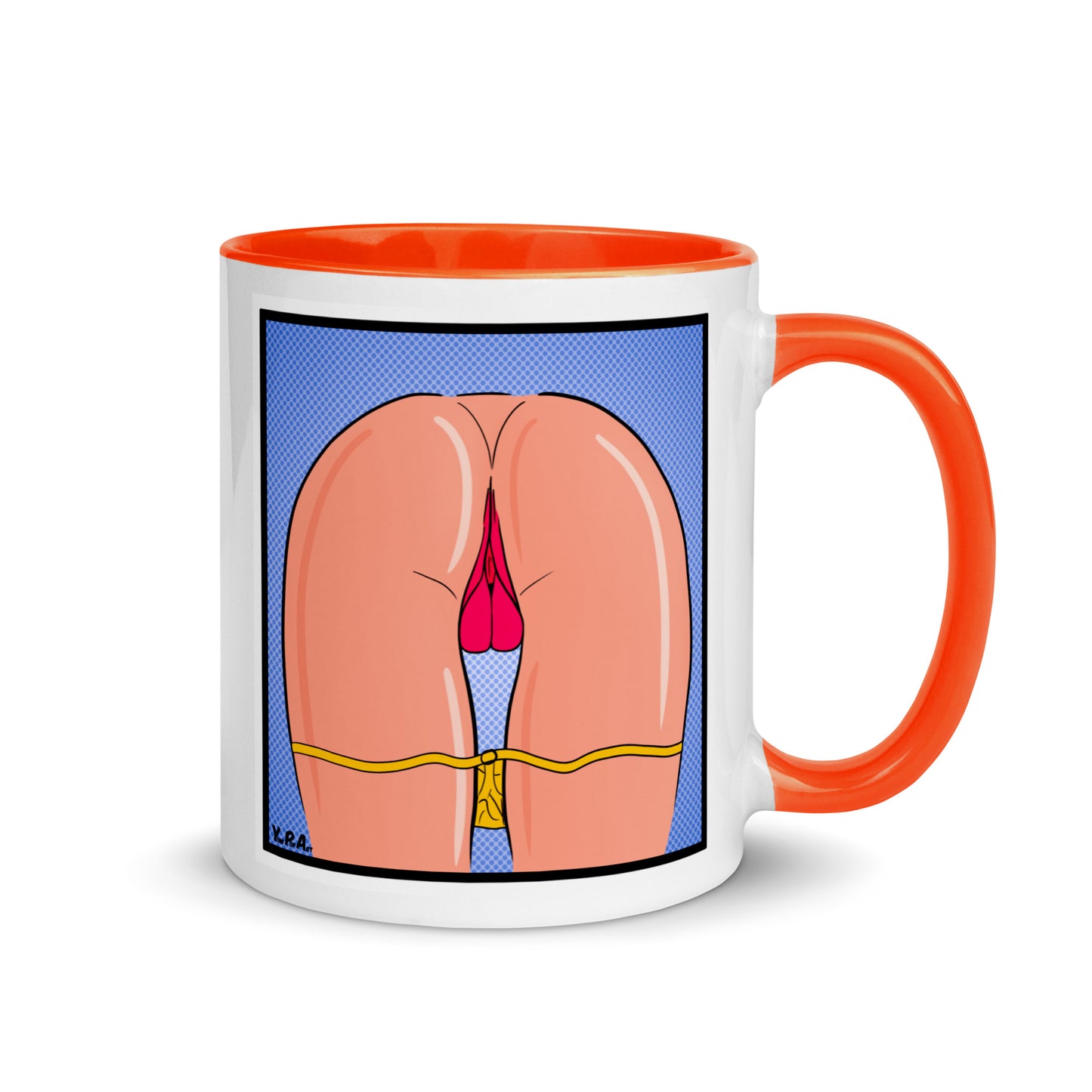 Tasse YoniPopArt "stripped off yellow" mit farbiger Innenseite