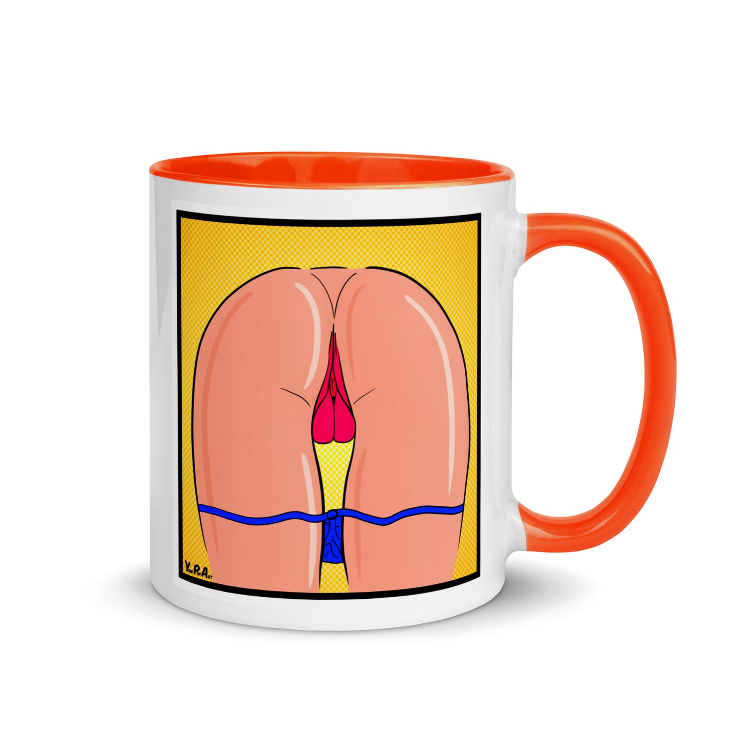 Tasse YoniPopArt "stripped off blue" mit farbiger Innenseite