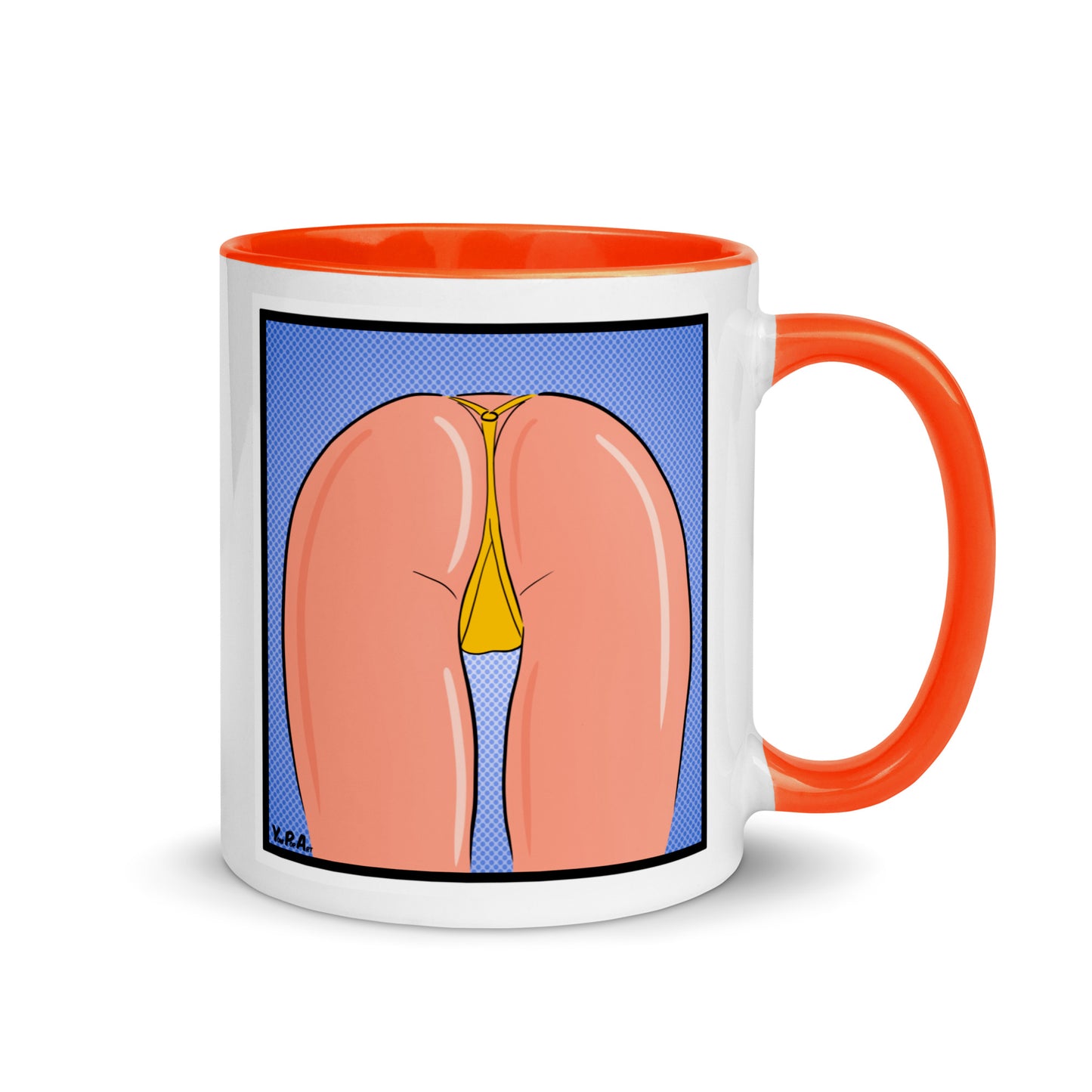 Tasse YoniPopArt "strip off yellow" mit farbiger Innenseite