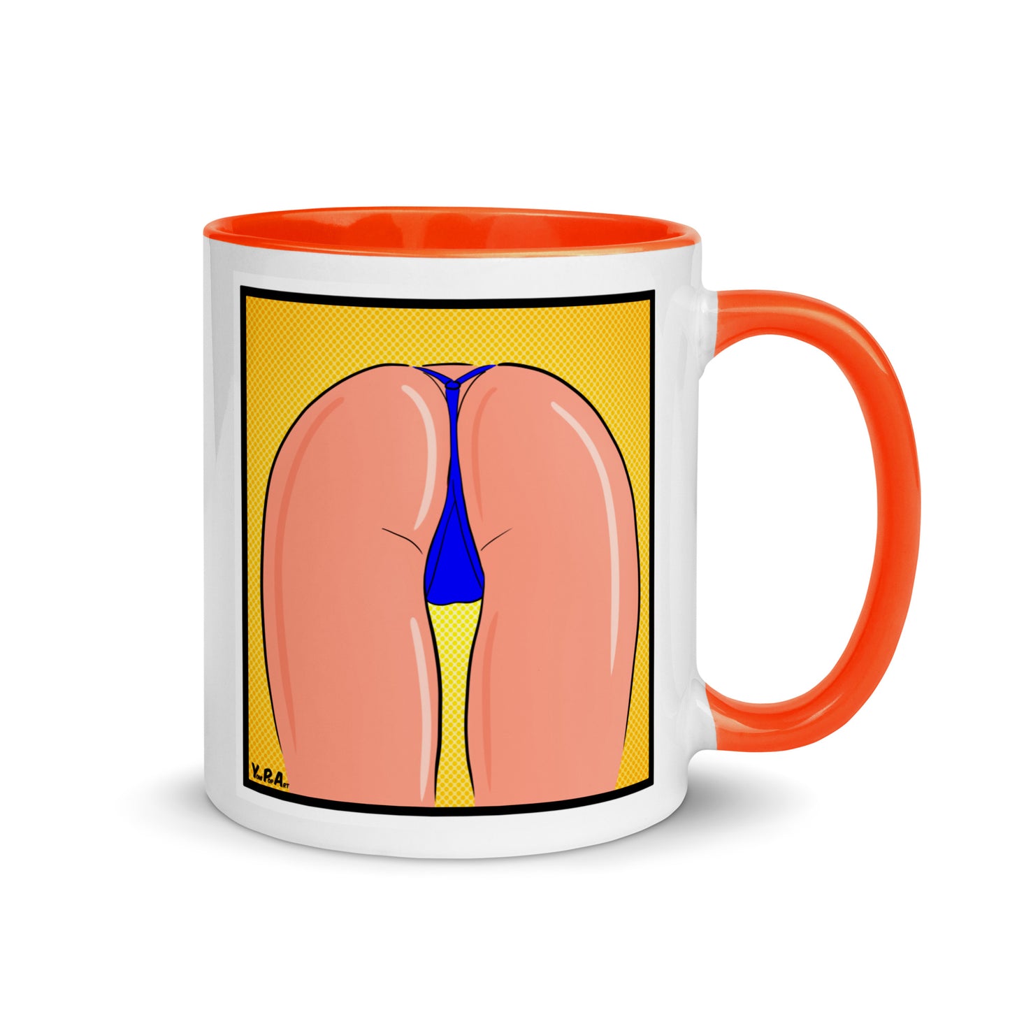 Tasse YoniPopArt "strip off blue" mit farbiger Innenseite