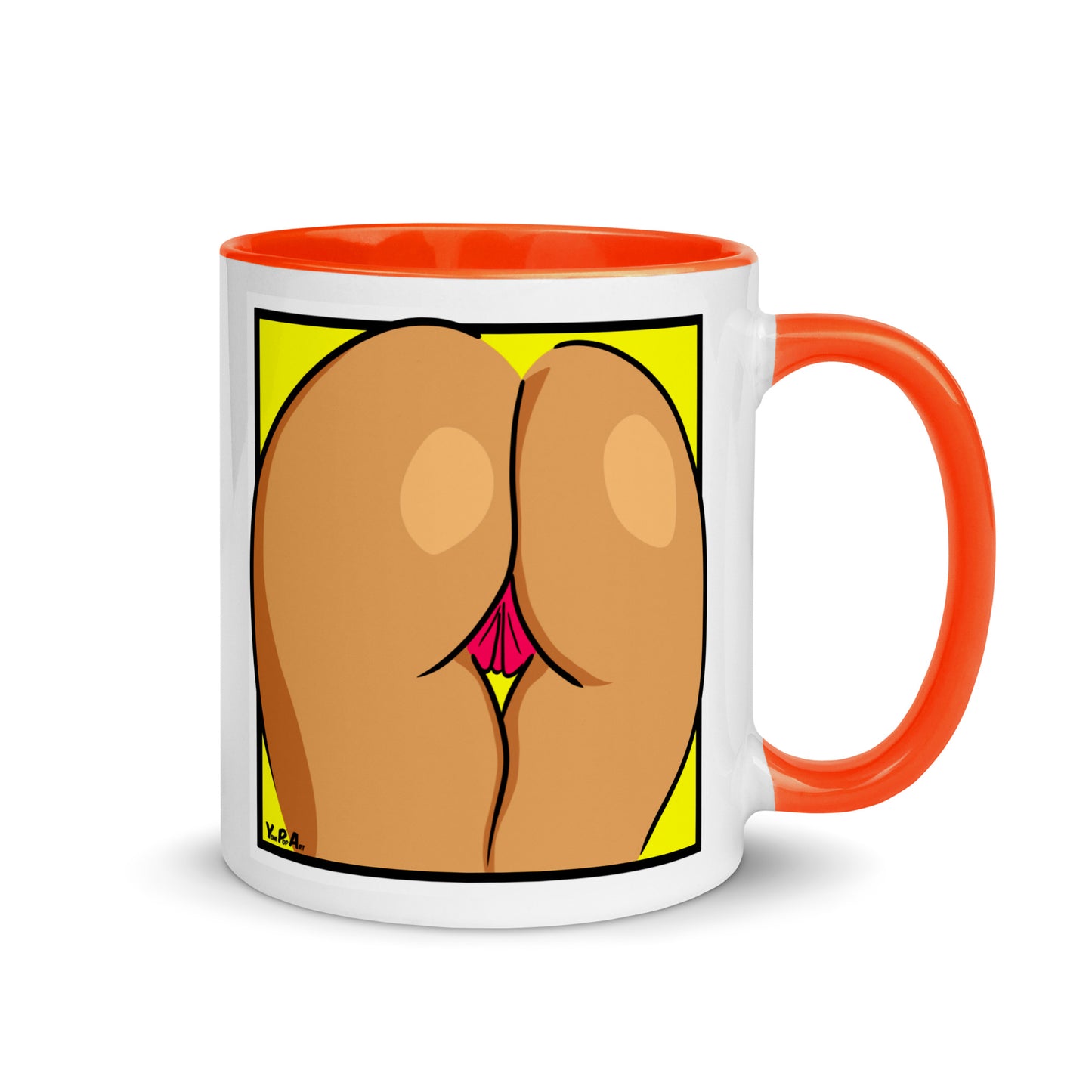 Tasse YoniPopArt "Backside on yellow 1" mit farbiger Innenseite