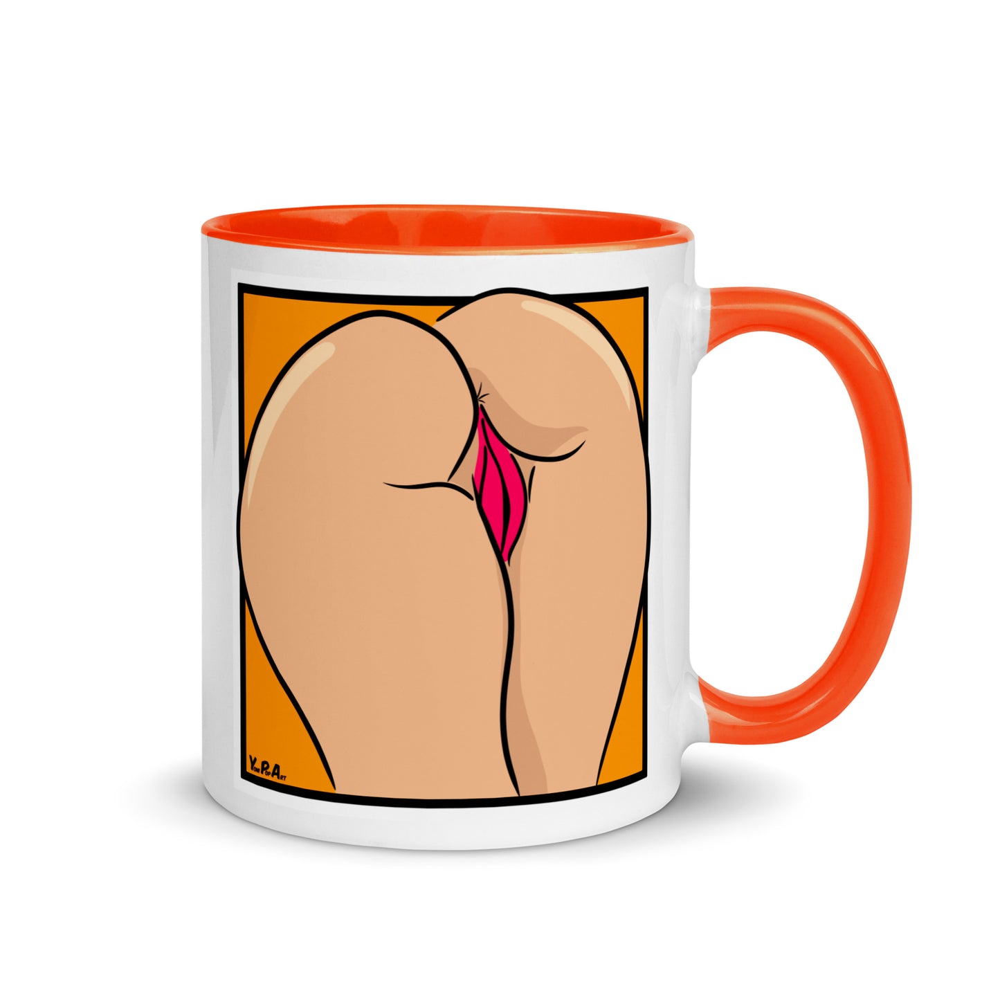 Tasse YoniPopArt "Backside on orange" mit farbiger Innenseite