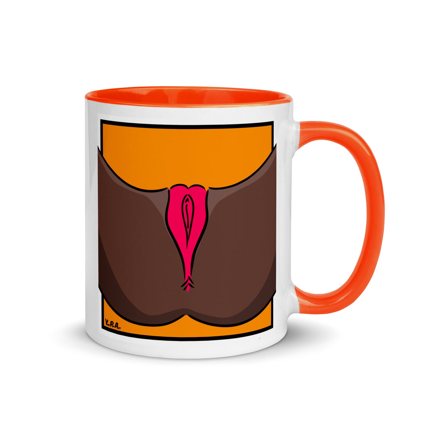 Tasse YoniPopArt "Pink on orange" mit farbiger Innenseite