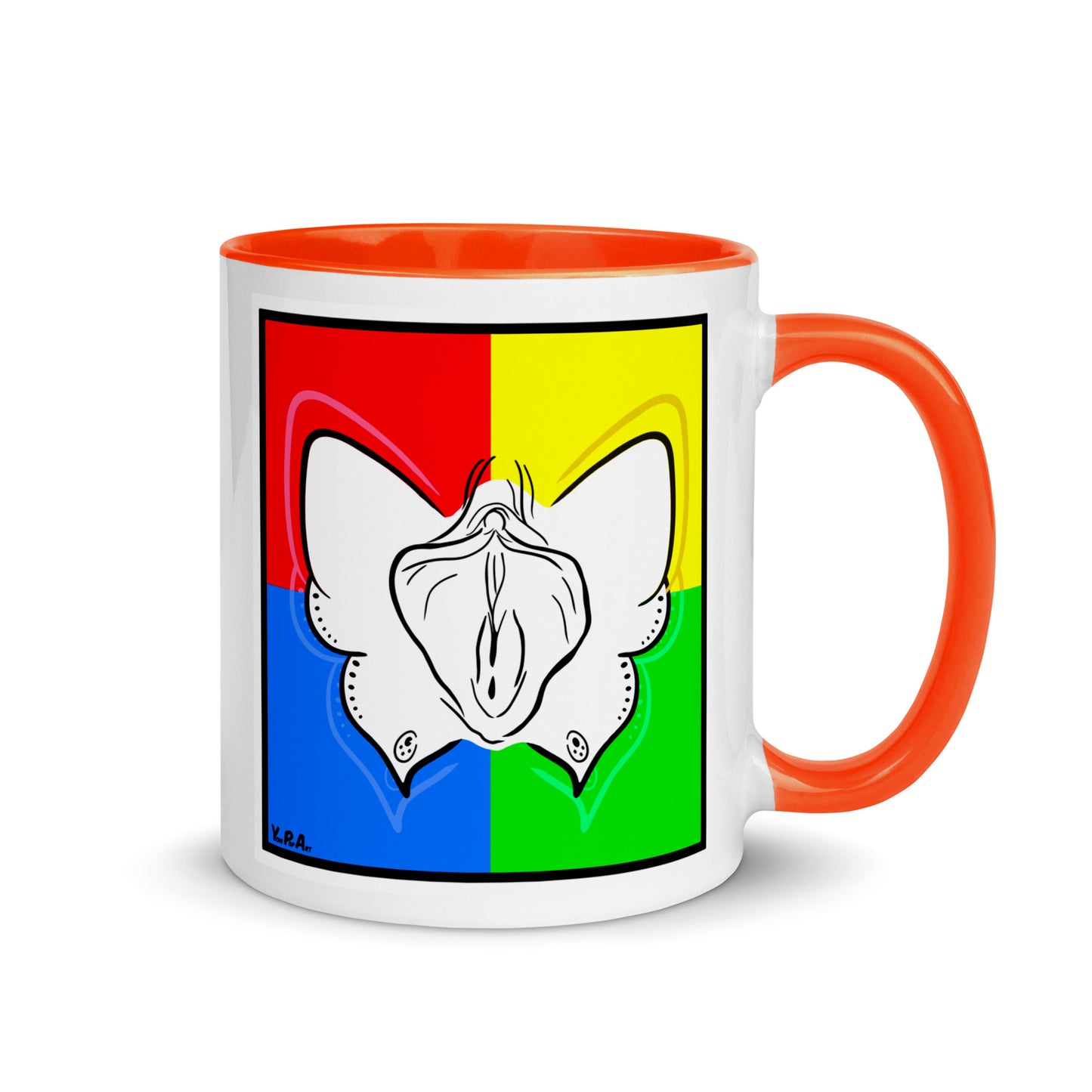 Tasse YoniPopArt "Butterfly on mixed colours" mit farbiger Innenseite