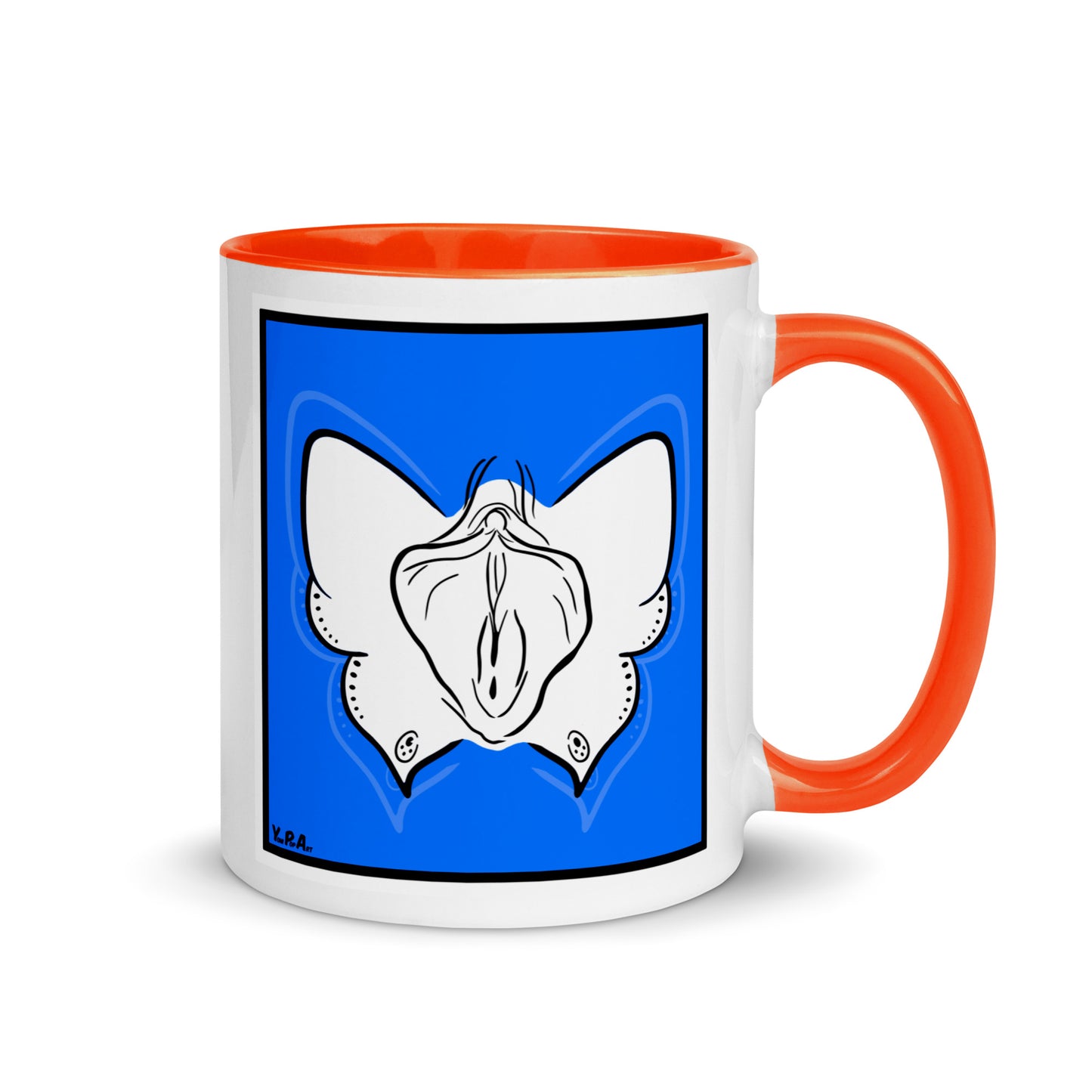 Tasse YoniPopArt "Butterfly on blue" mit farbiger Innenseite