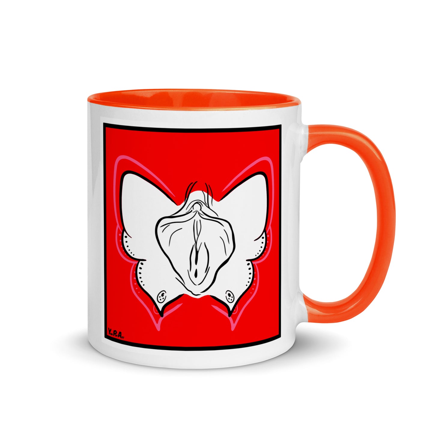 Tasse YoniPopArt "Butterfly on red" mit farbiger Innenseite