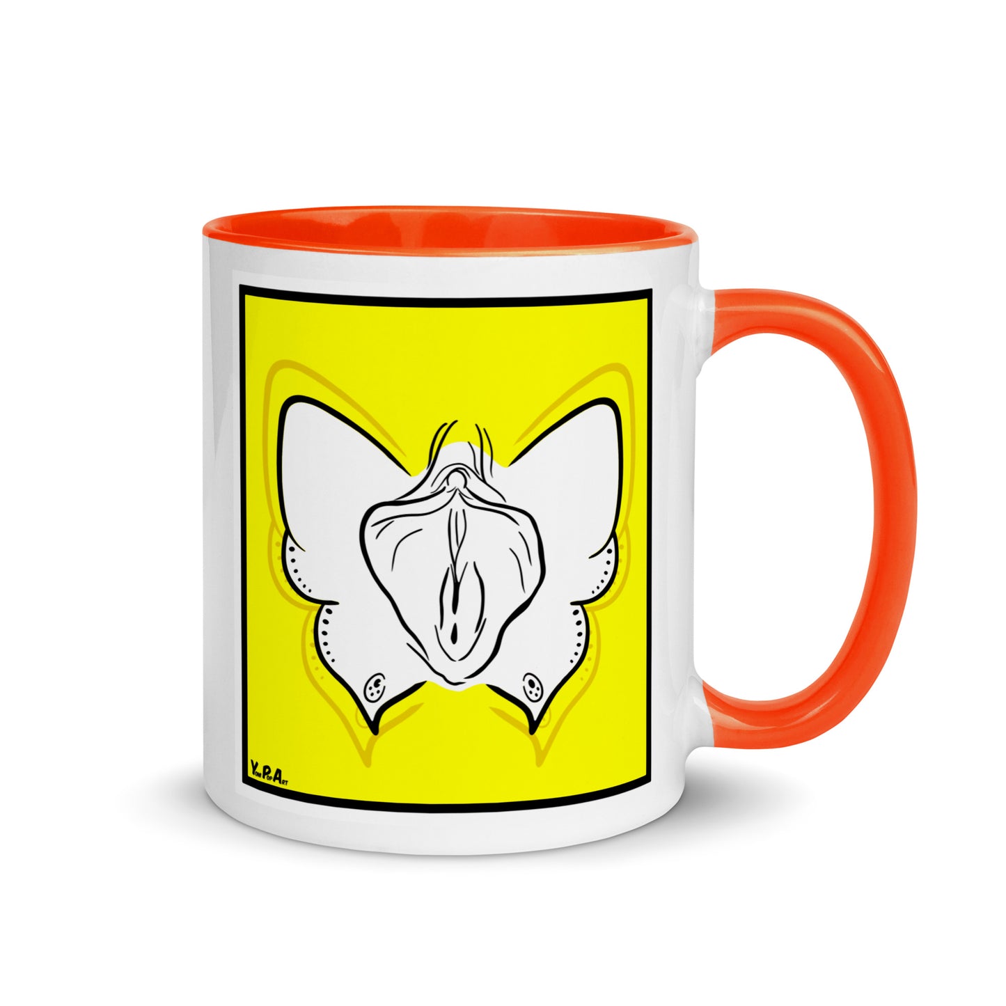 Tasse YoniPopArt "Butterfly on yellow" mit farbiger Innenseite