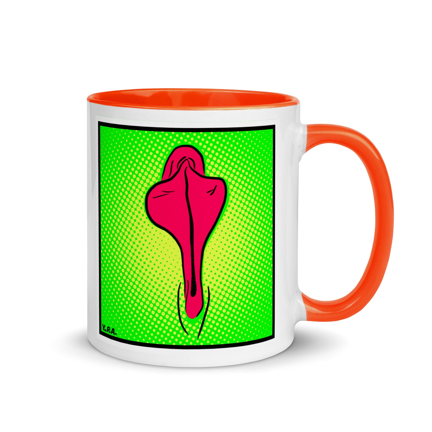 Tasse YoniPopArt "pink flaps on greem points" mit farbiger Innenseite
