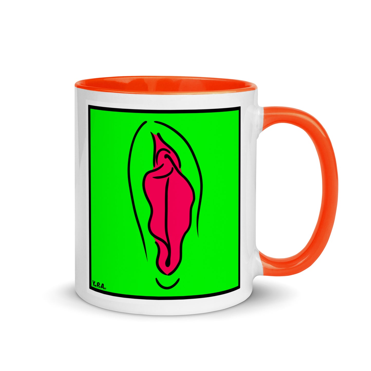 Tasse YoniPopArt "Pink on green" mit farbiger Innenseite