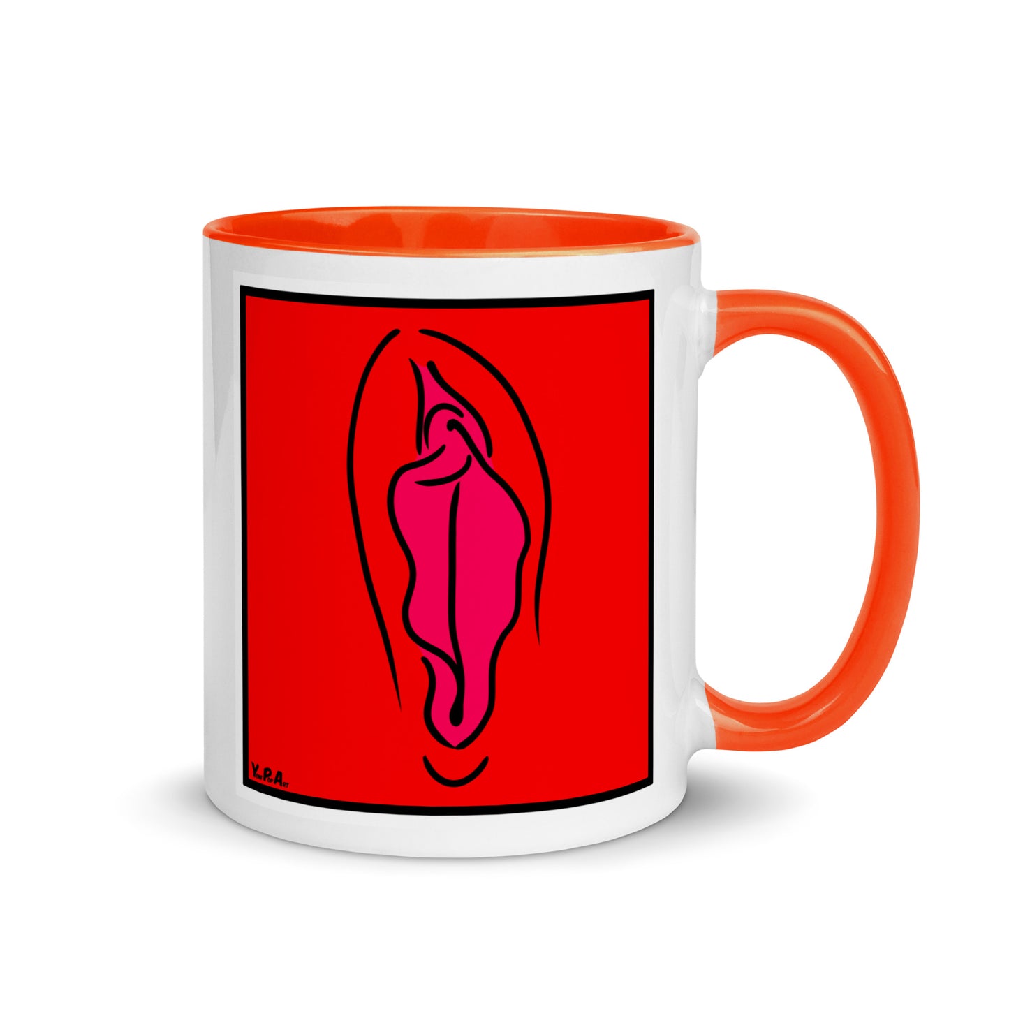 Tasse YoniPopArt "Pink on red" mit farbiger Innenseite