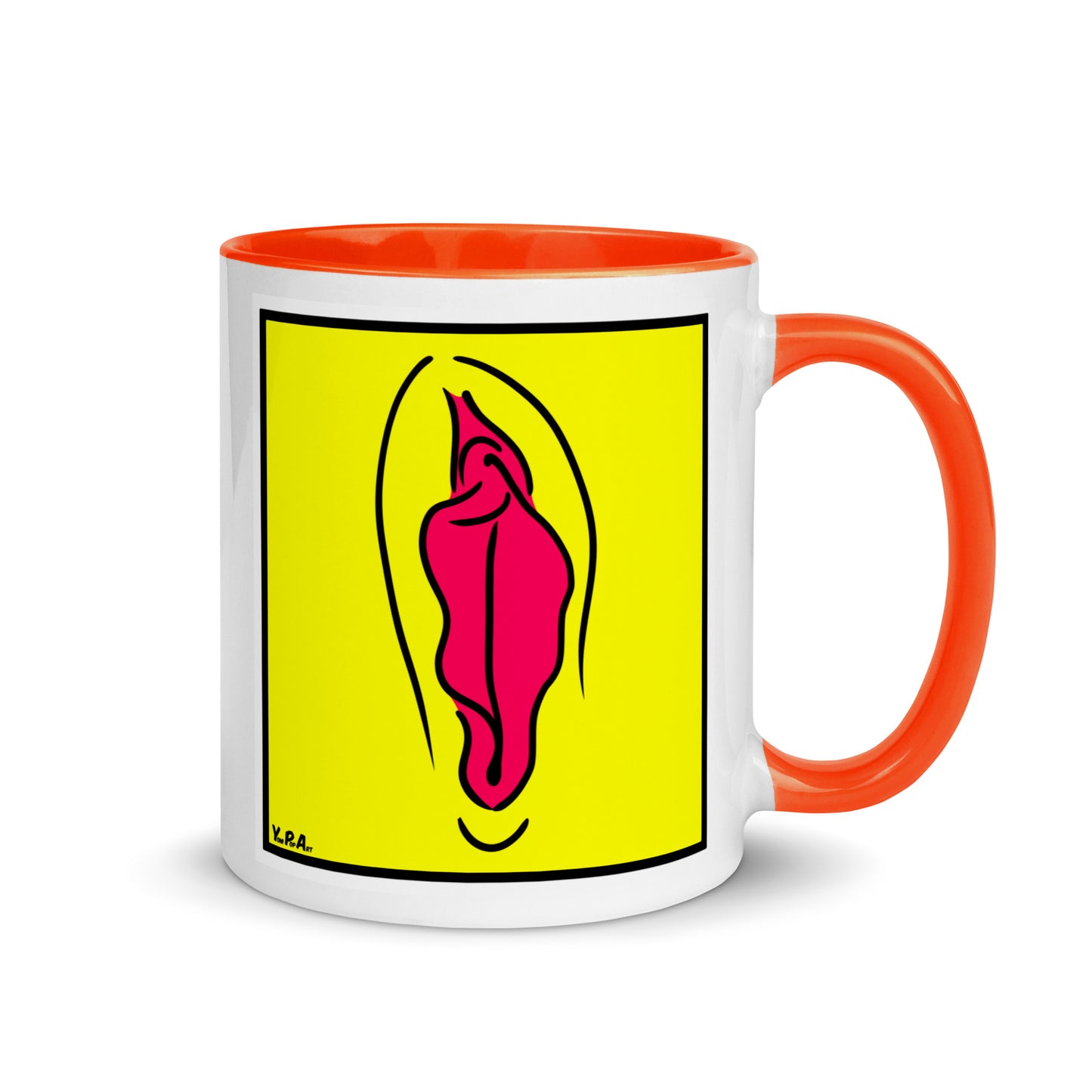 Tasse YoniPopArt "Pink on yellow" mit farbiger Innenseite