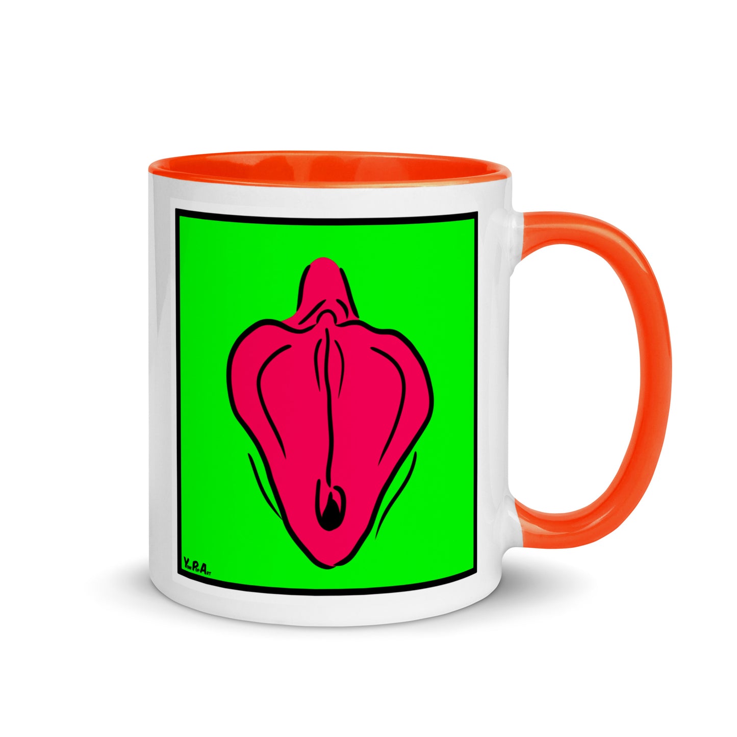 Tasse YoniPopArt "Flaps on green" mit farbiger Innenseite
