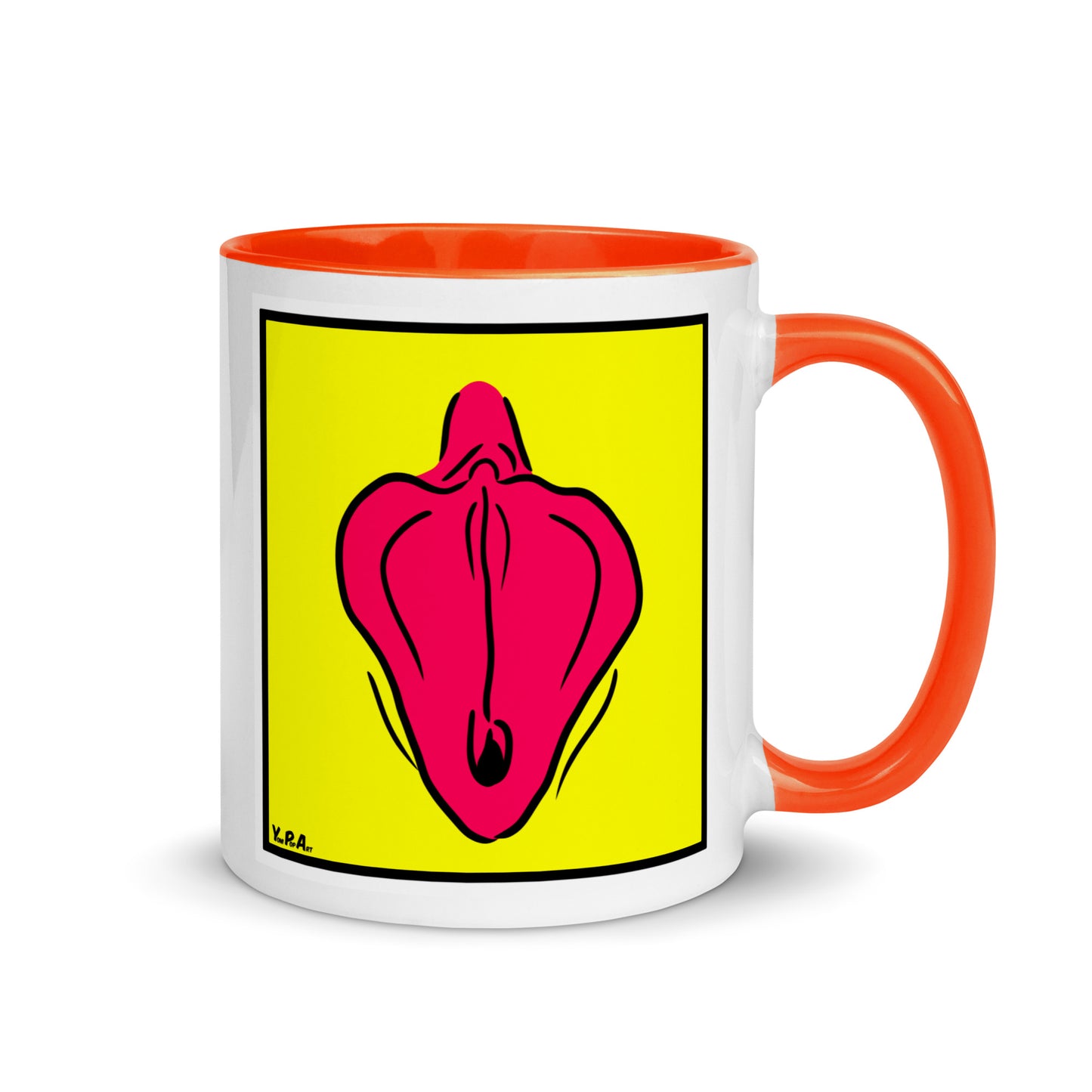 Tasse YoniPopArt "Flaps on yellow" mit farbiger Innenseite