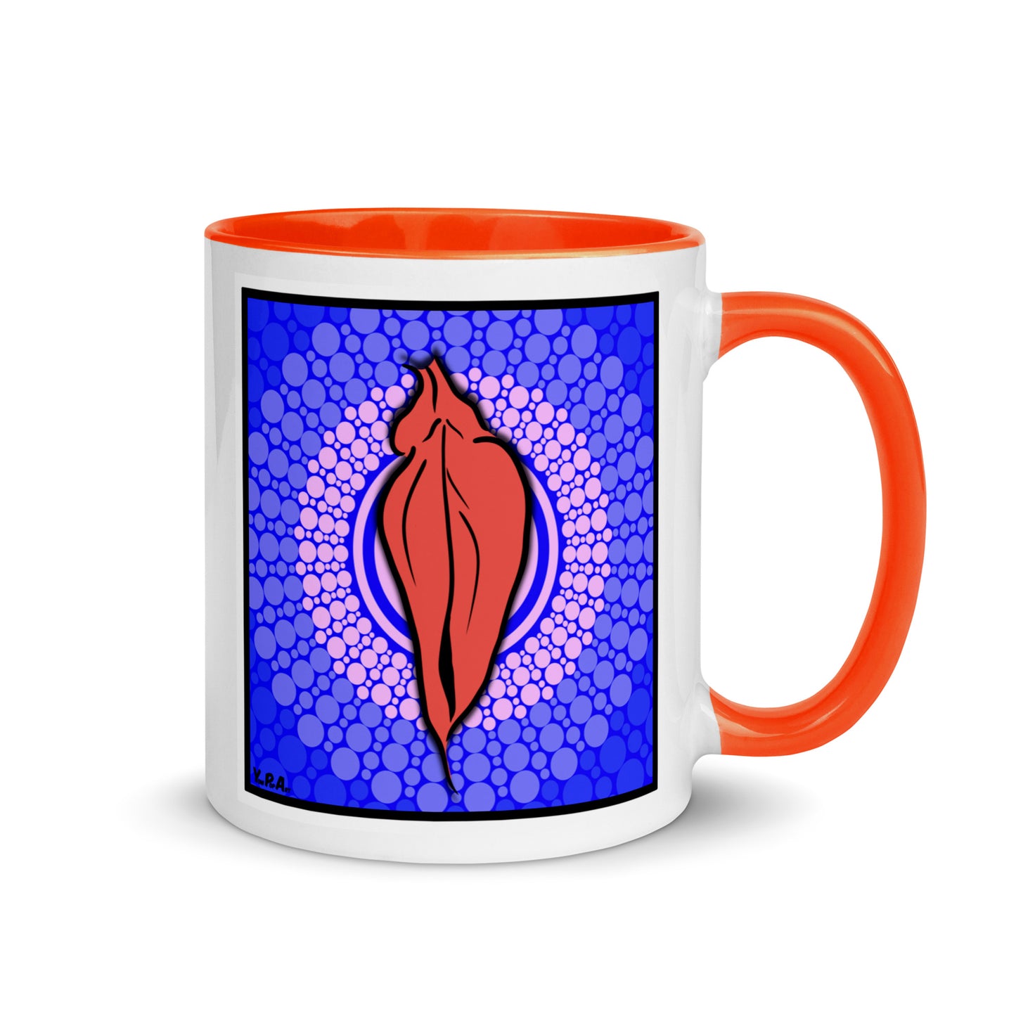 Tasse YoniPopArt "pink flaps on blue points" mit farbiger Innenseite