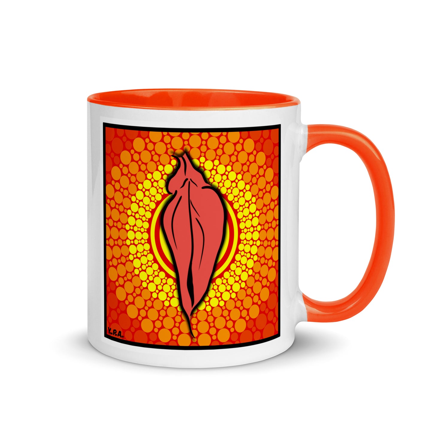 Tasse YoniPopArt "pink flaps on orange points" mit farbiger Innenseite