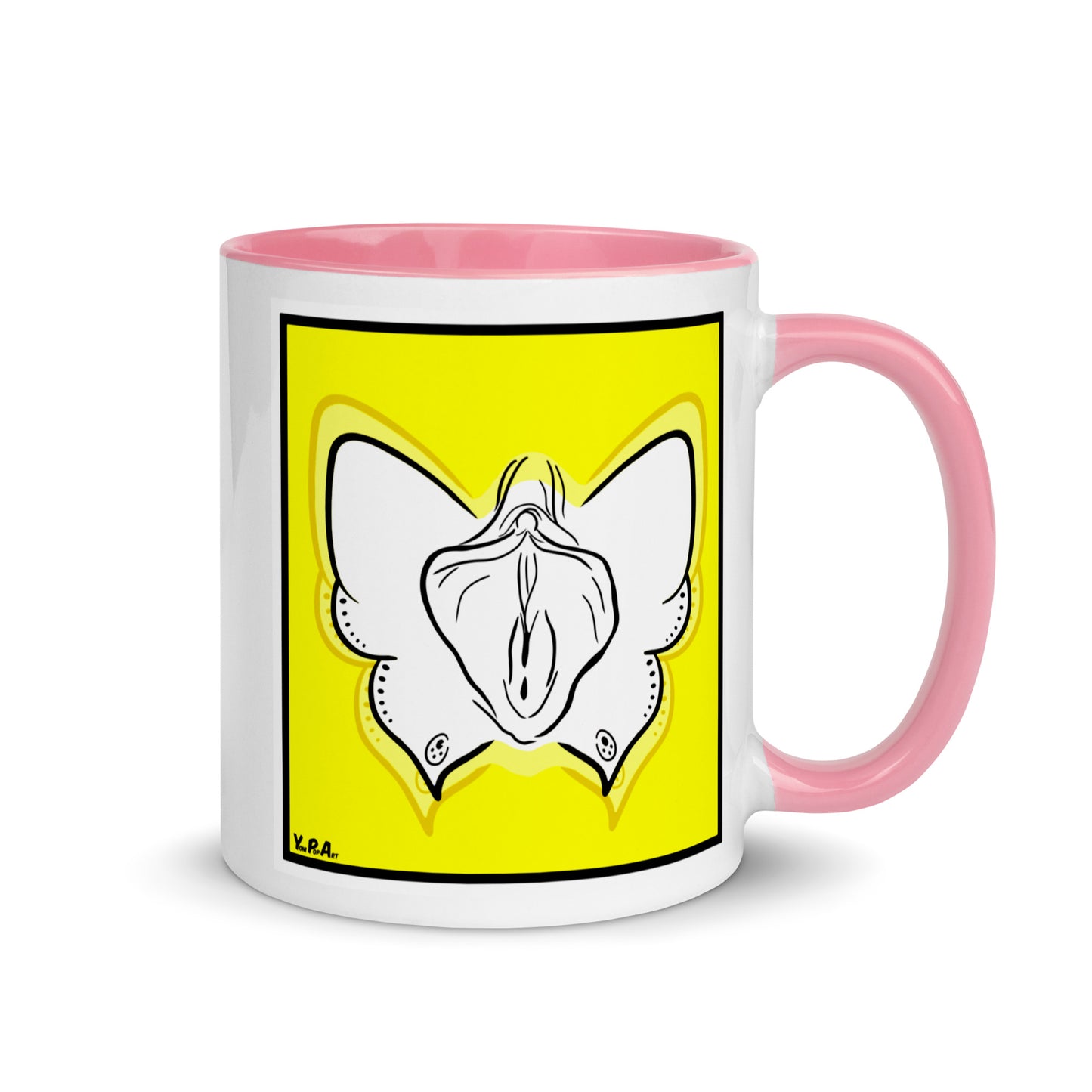Tasse YoniPopArt "#9 on yellow" mit farbiger Innenseite