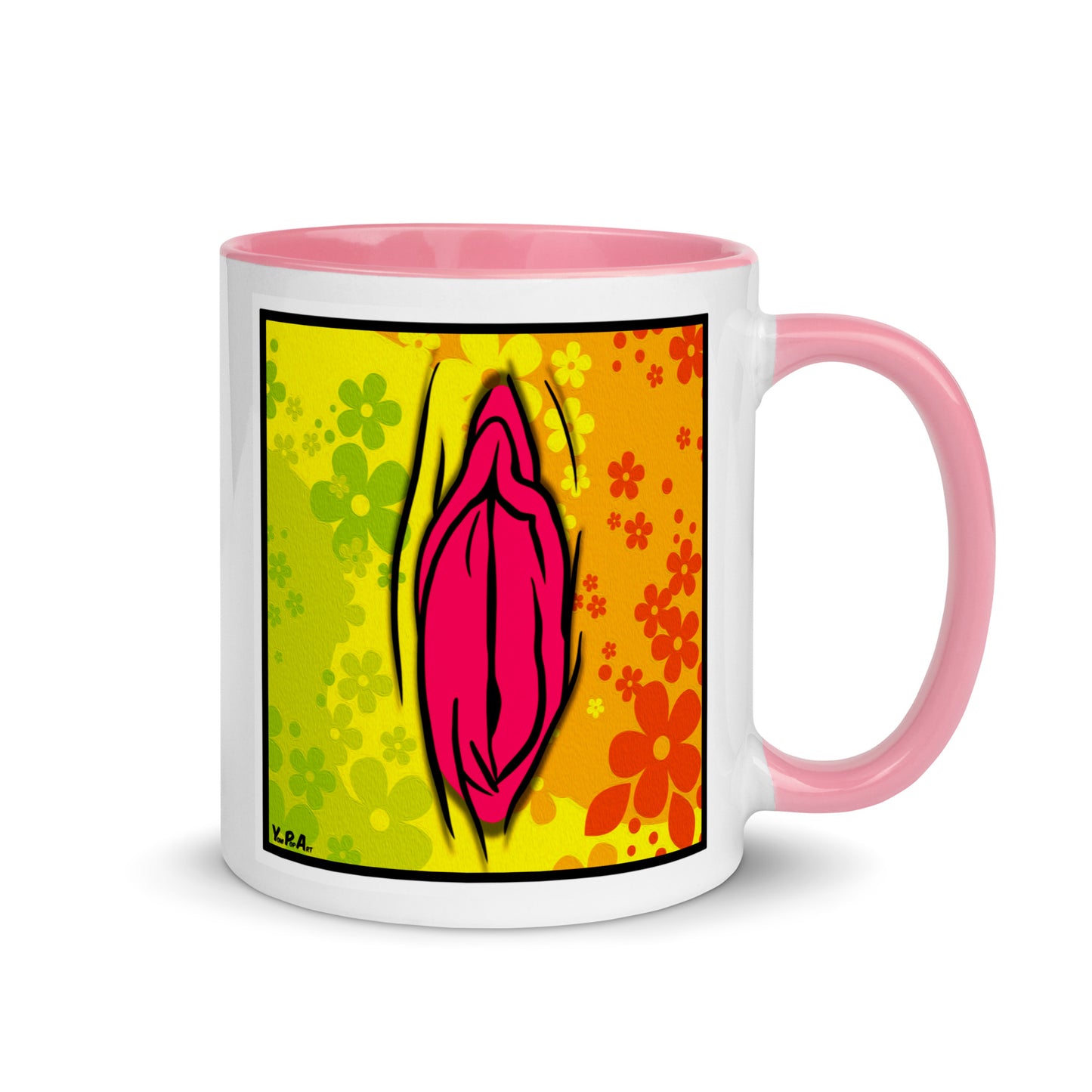 Tasse YoniPopArt "#4 on flowers" mit farbiger Innenseite