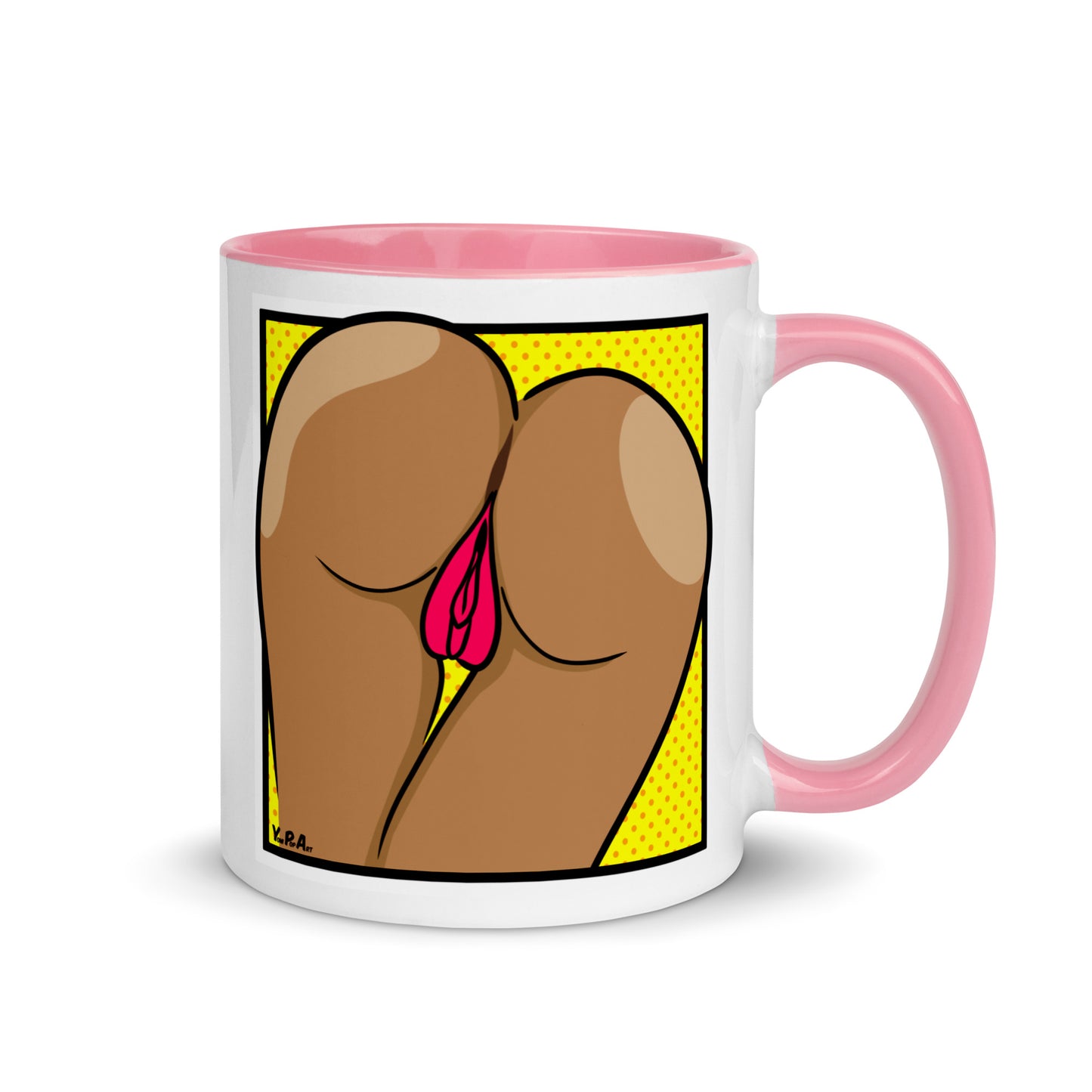 Tasse YoniPopArt "two lips backside on yellow" mit farbiger Innenseite