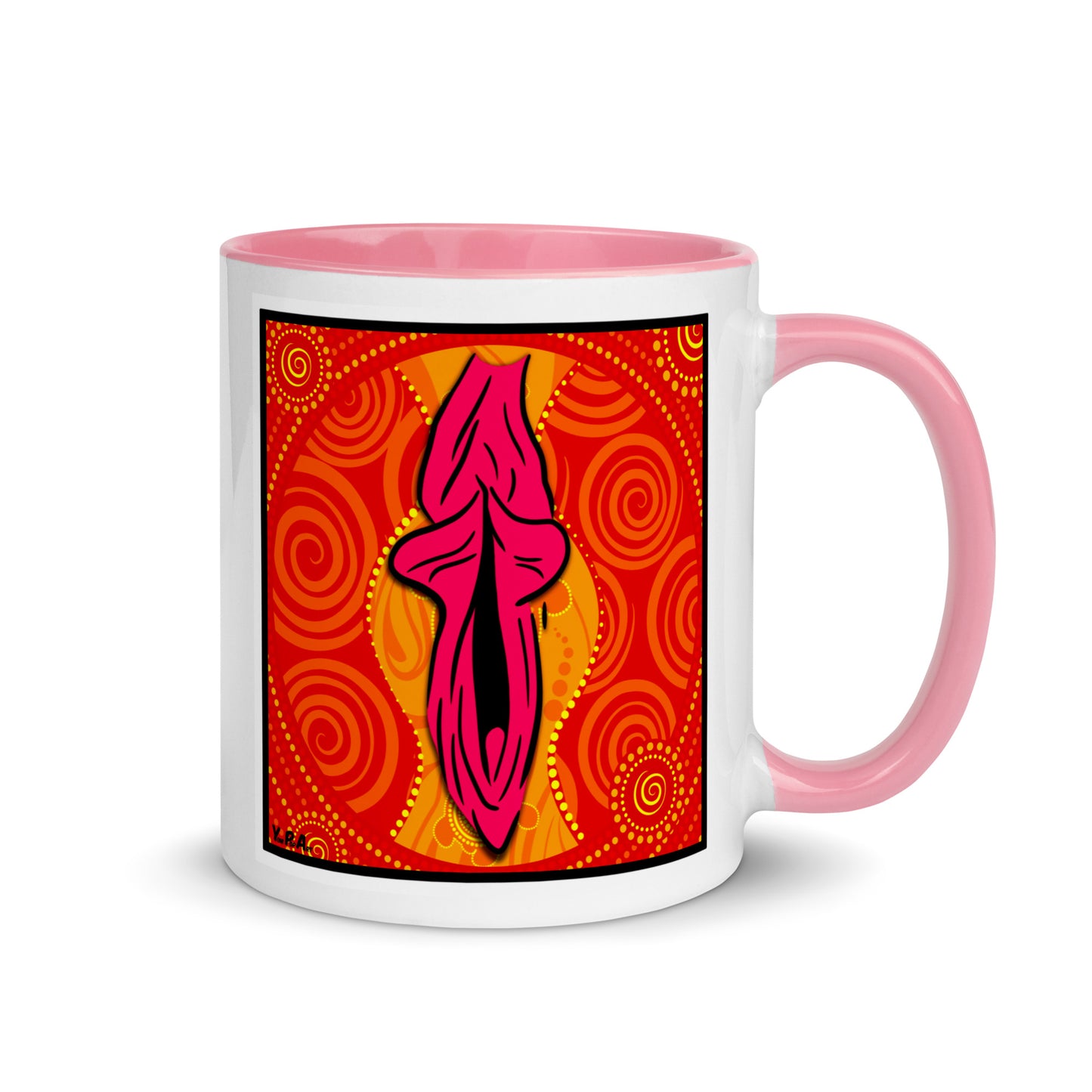 Tasse YoniPopArt "swirling yoni on red" mit farbiger Innenseite