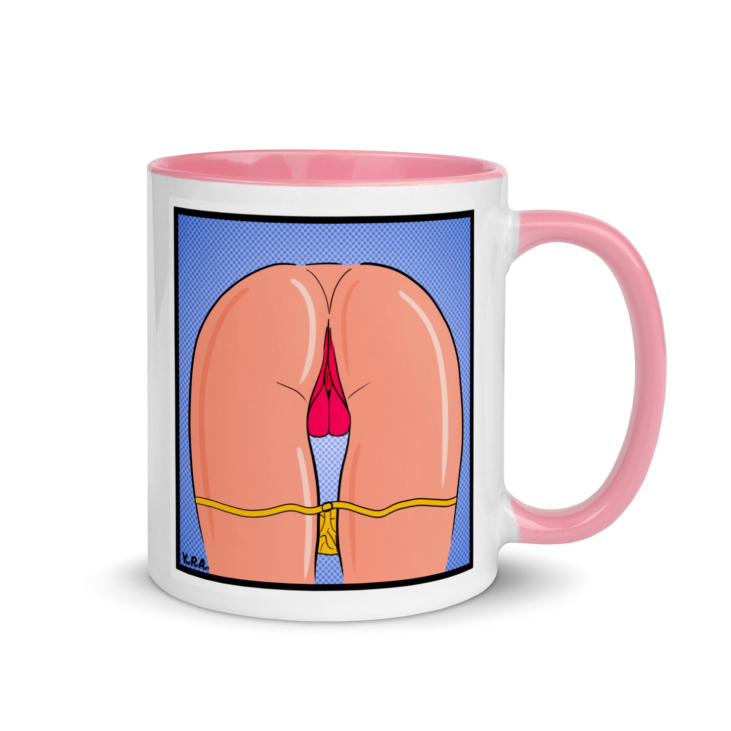 Tasse YoniPopArt "stripped off yellow" mit farbiger Innenseite