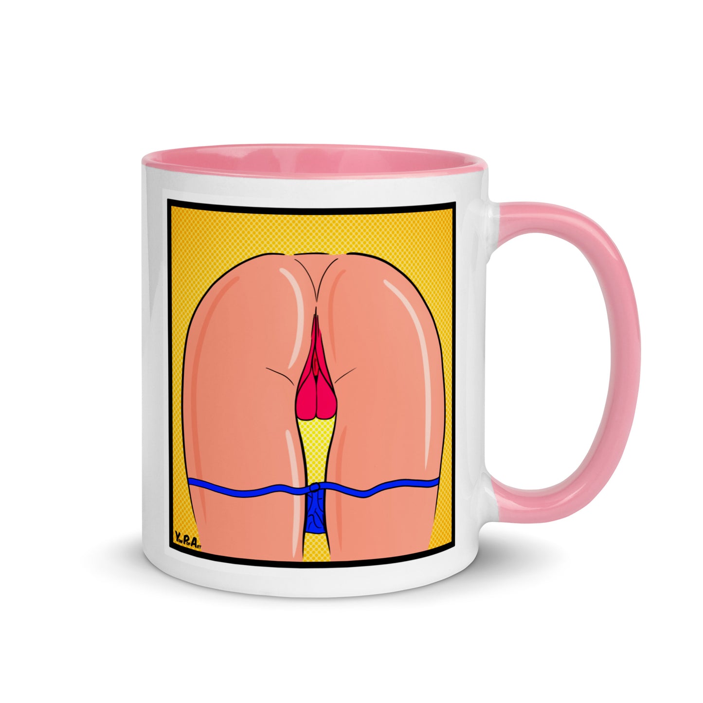 Tasse YoniPopArt "stripped off blue" mit farbiger Innenseite