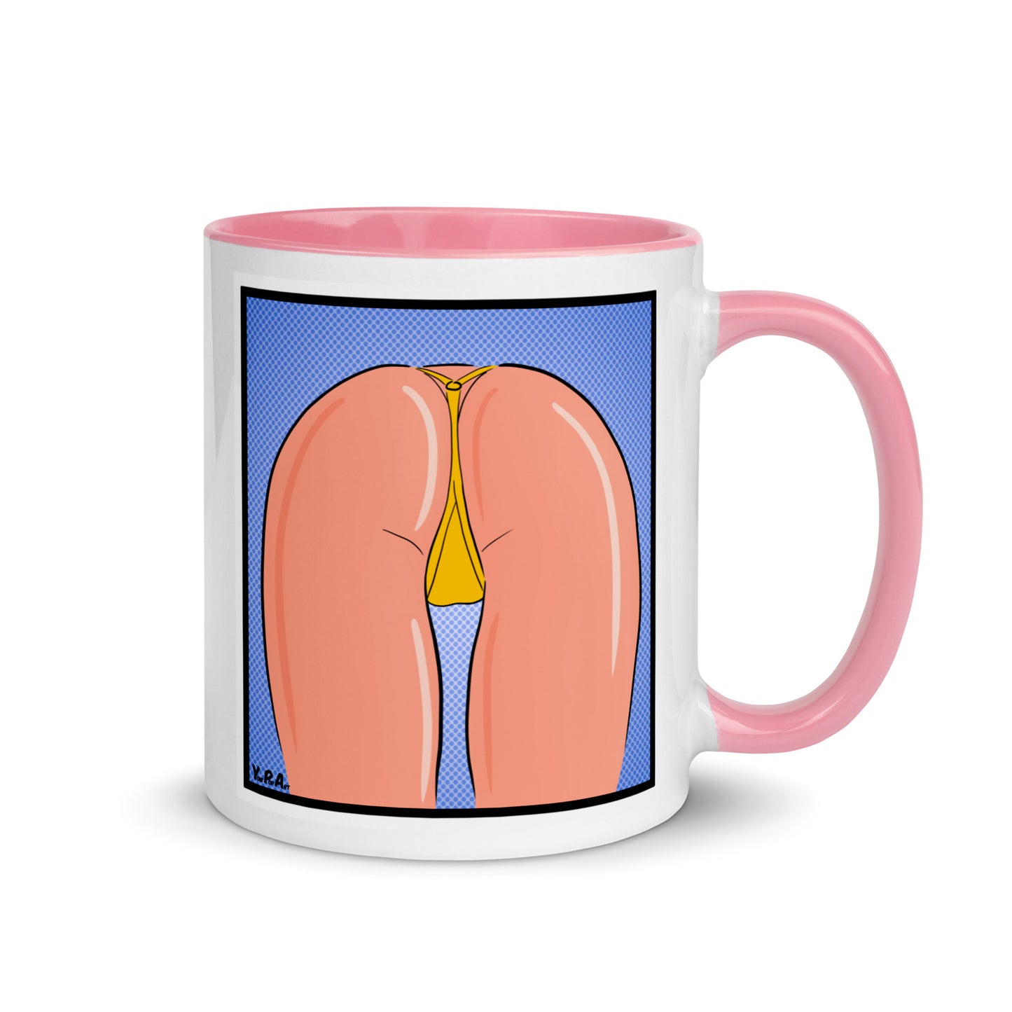 Tasse YoniPopArt "strip off yellow" mit farbiger Innenseite