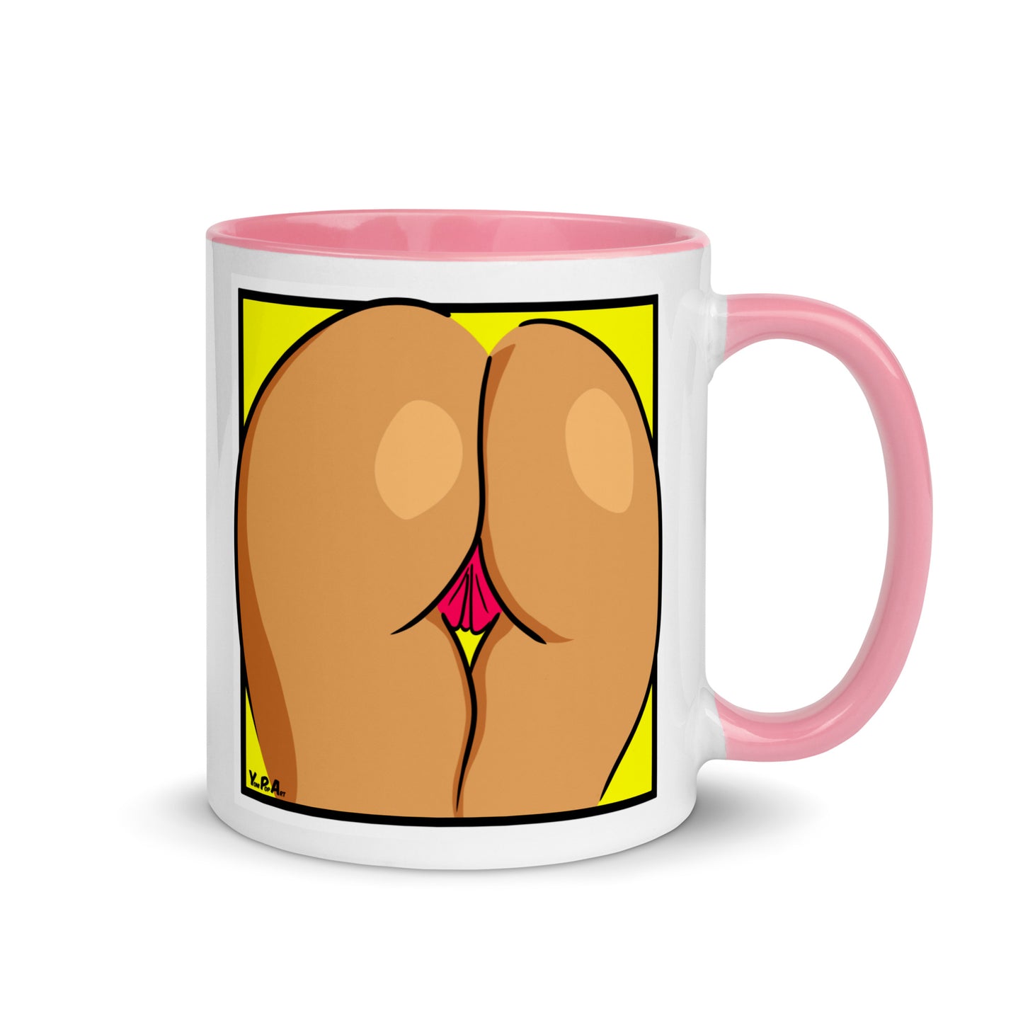Tasse YoniPopArt "Backside on yellow 1" mit farbiger Innenseite