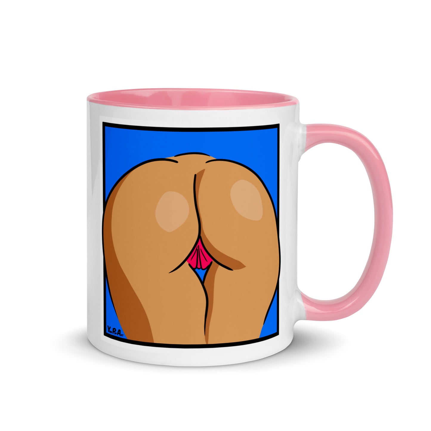 Tasse YoniPopArt "Backside on blue 1" mit farbiger Innenseite